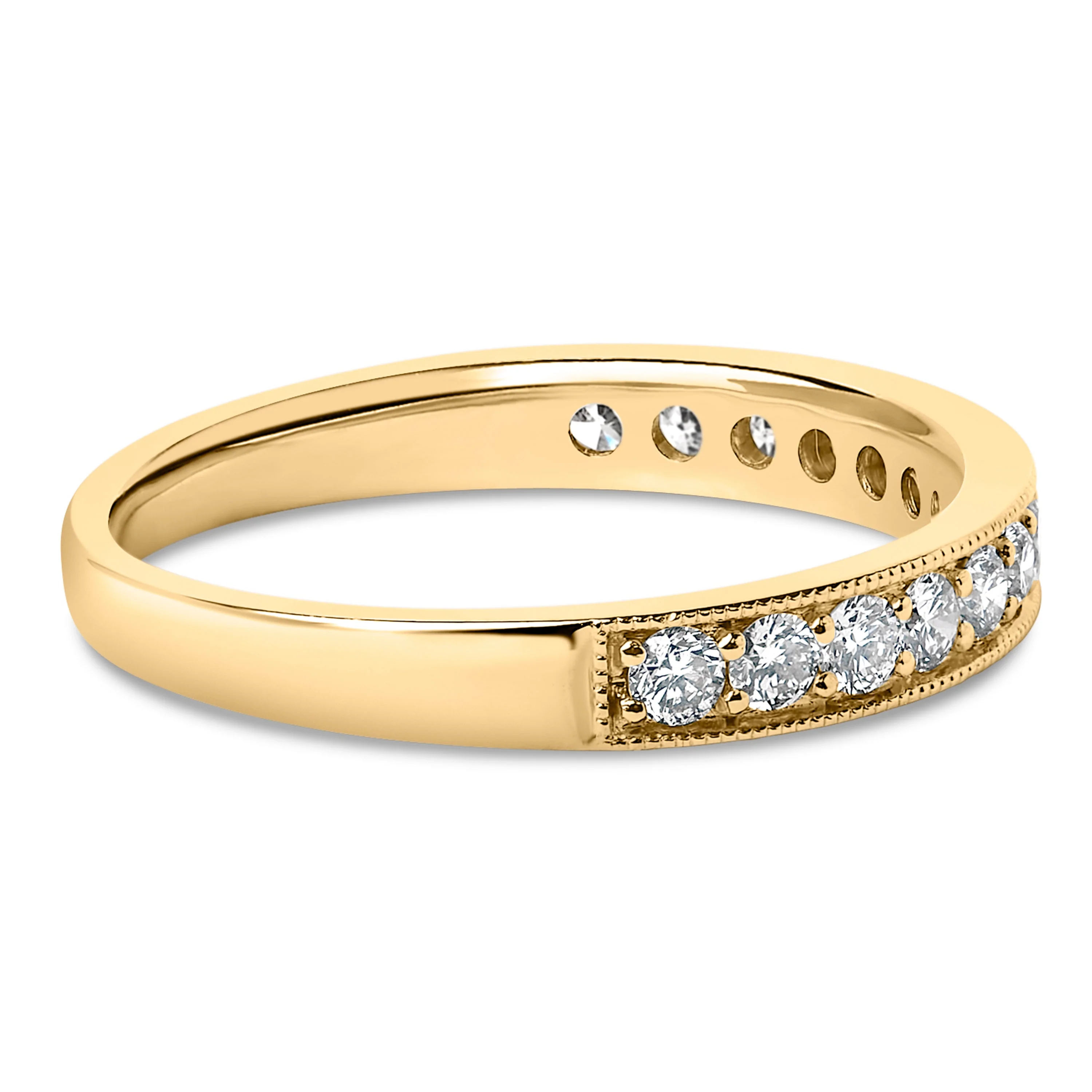 14K Yellow Gold 1/2 Cttw Round Diamond Milgrain Wedding Band - Image 2