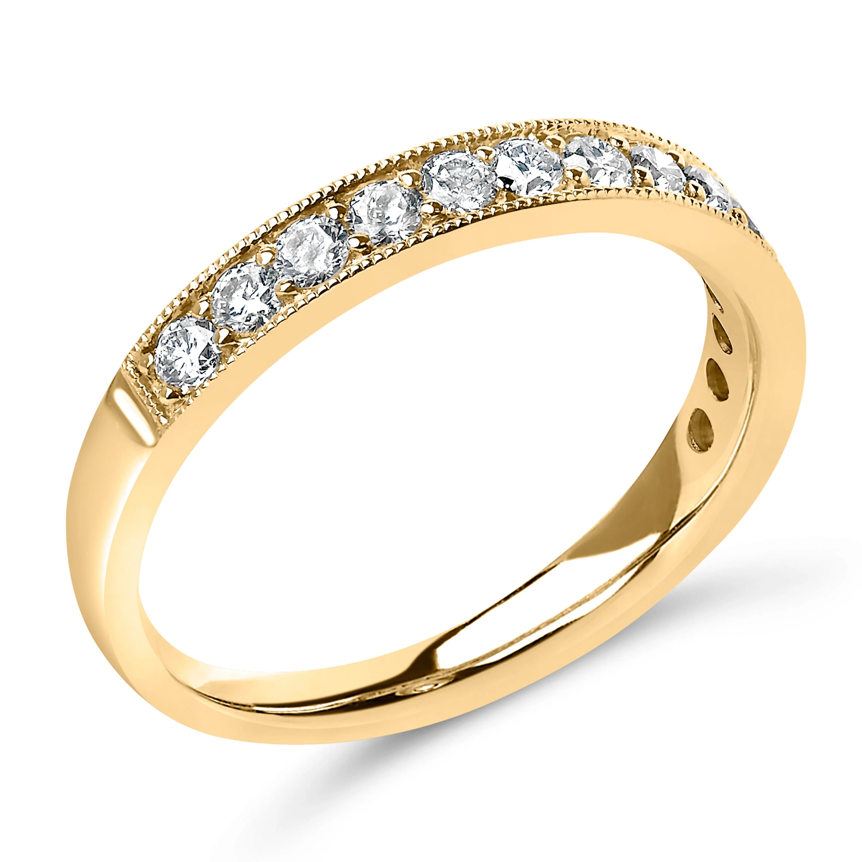 14K Yellow Gold 1/2 Cttw Round Diamond Milgrain Wedding Band - Image 3