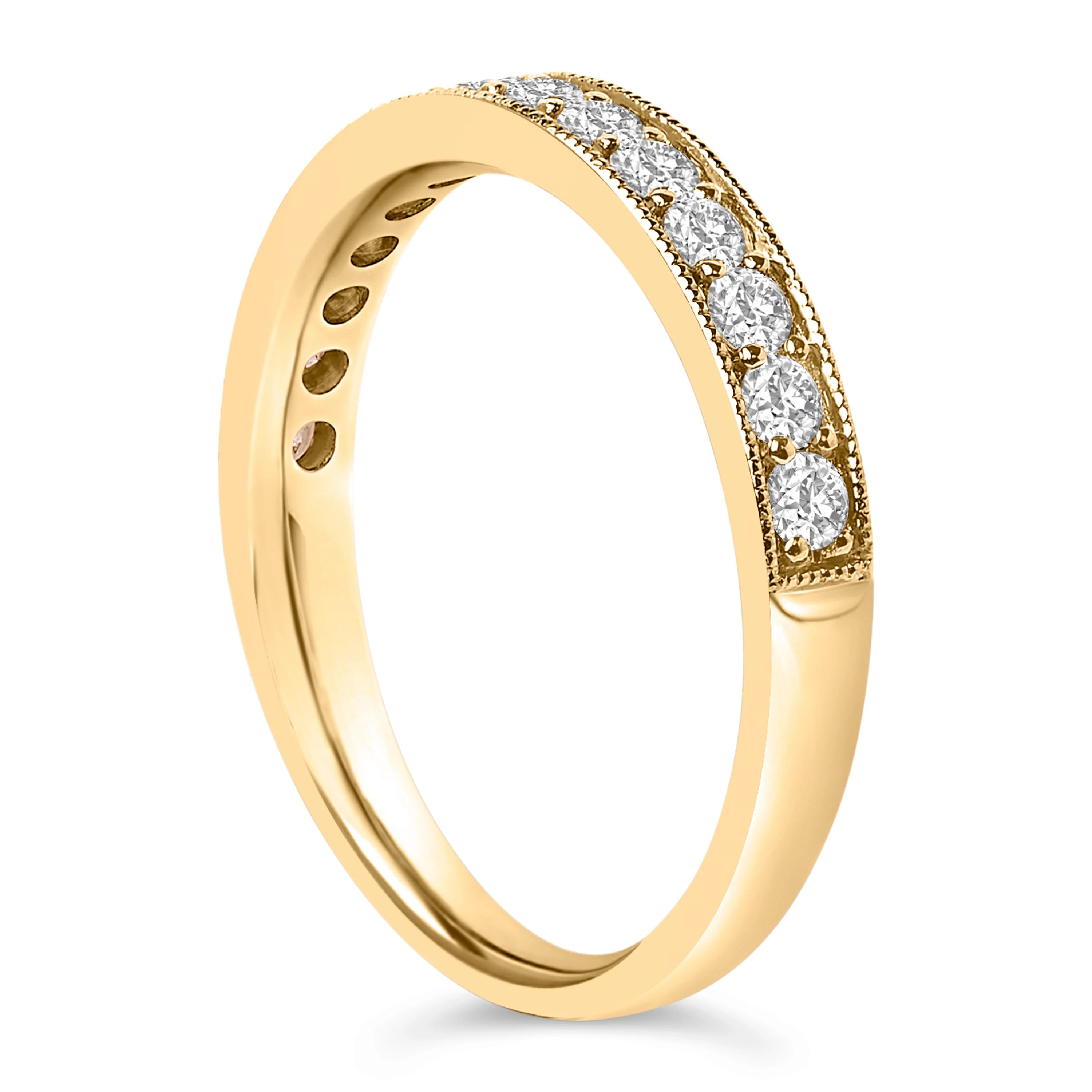 14K Yellow Gold 1/2 Cttw Round Diamond Milgrain Wedding Band - Image 4