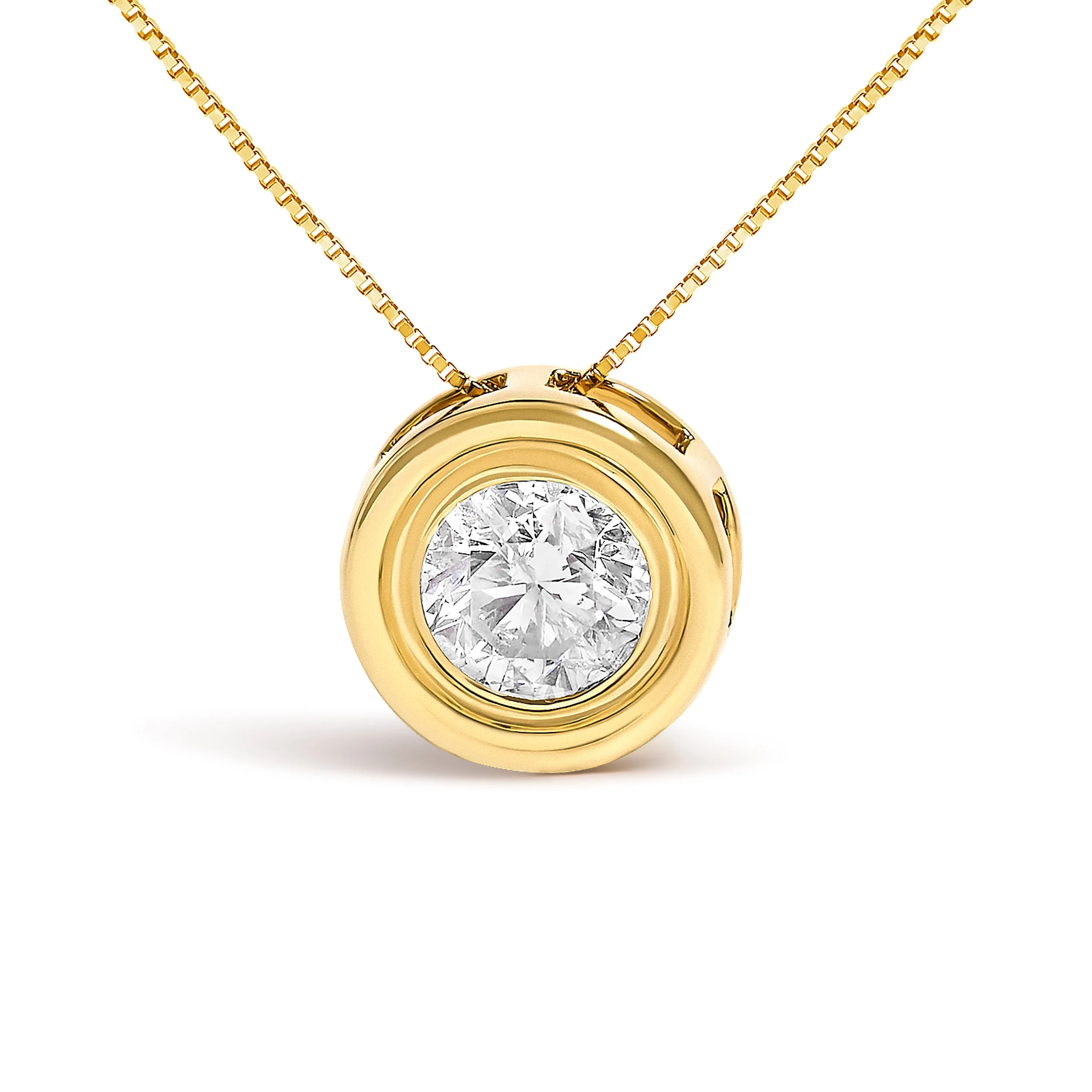 14K Yellow Gold 1 3/8 Cttw Bezel Set Round Diamond Solitaire Pendant Necklace - Image 2