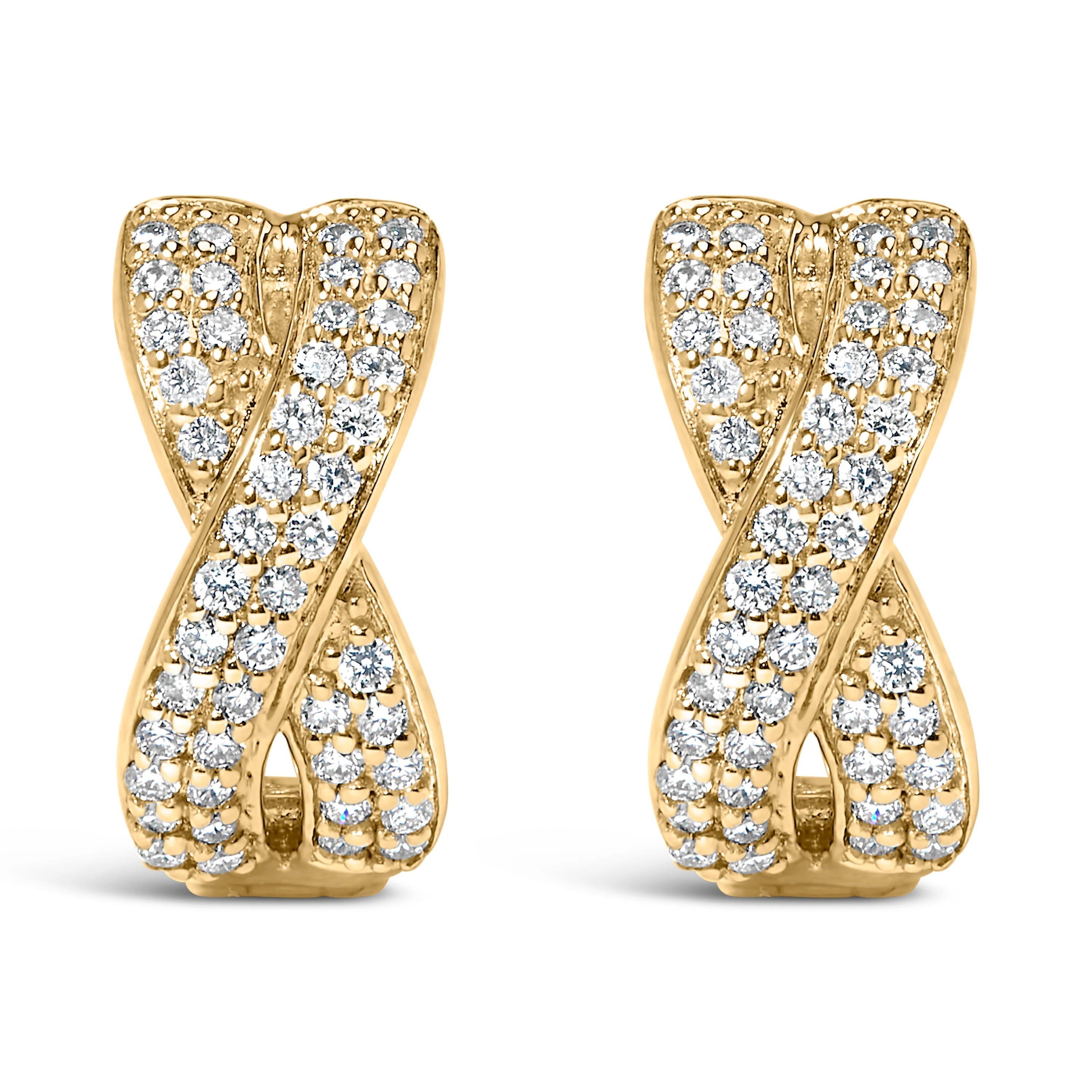 14K Yellow Gold 1/3 Cttw Diamond Criss Cross Huggie Hoop Earrings (G-H Color, SI2-I1 Clarity) - Image 2