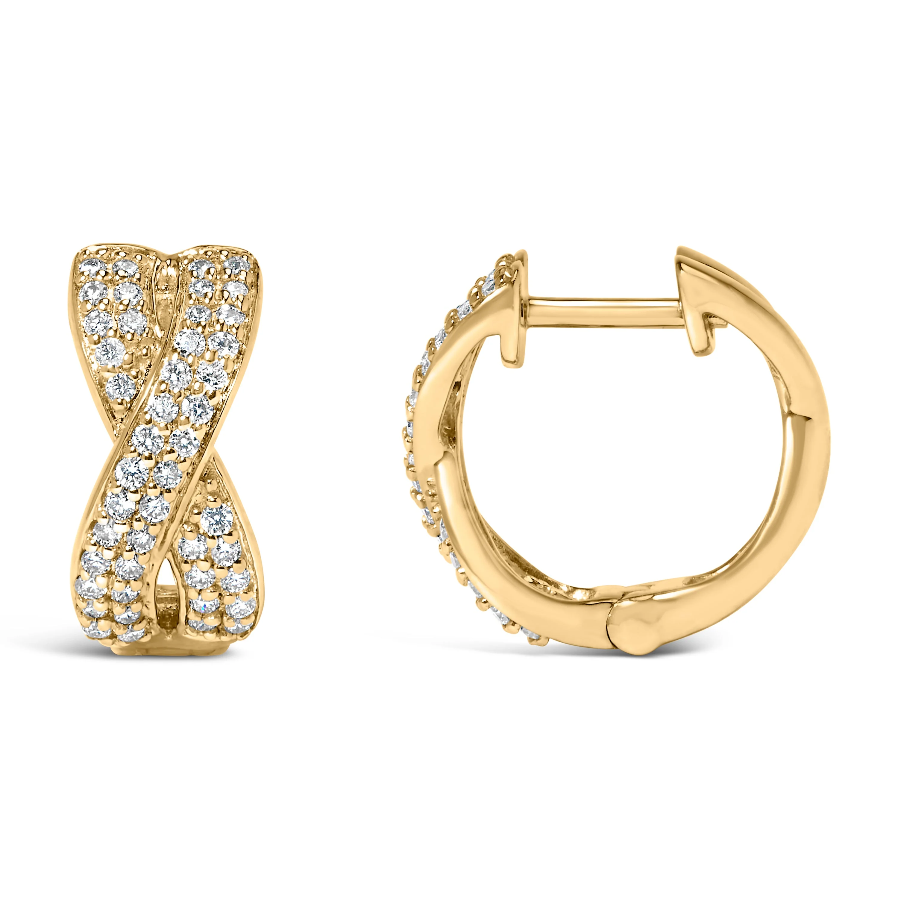 14K Yellow Gold 1/3 Cttw Diamond Criss Cross Huggie Hoop Earrings (G-H Color, SI2-I1 Clarity) - Image 3