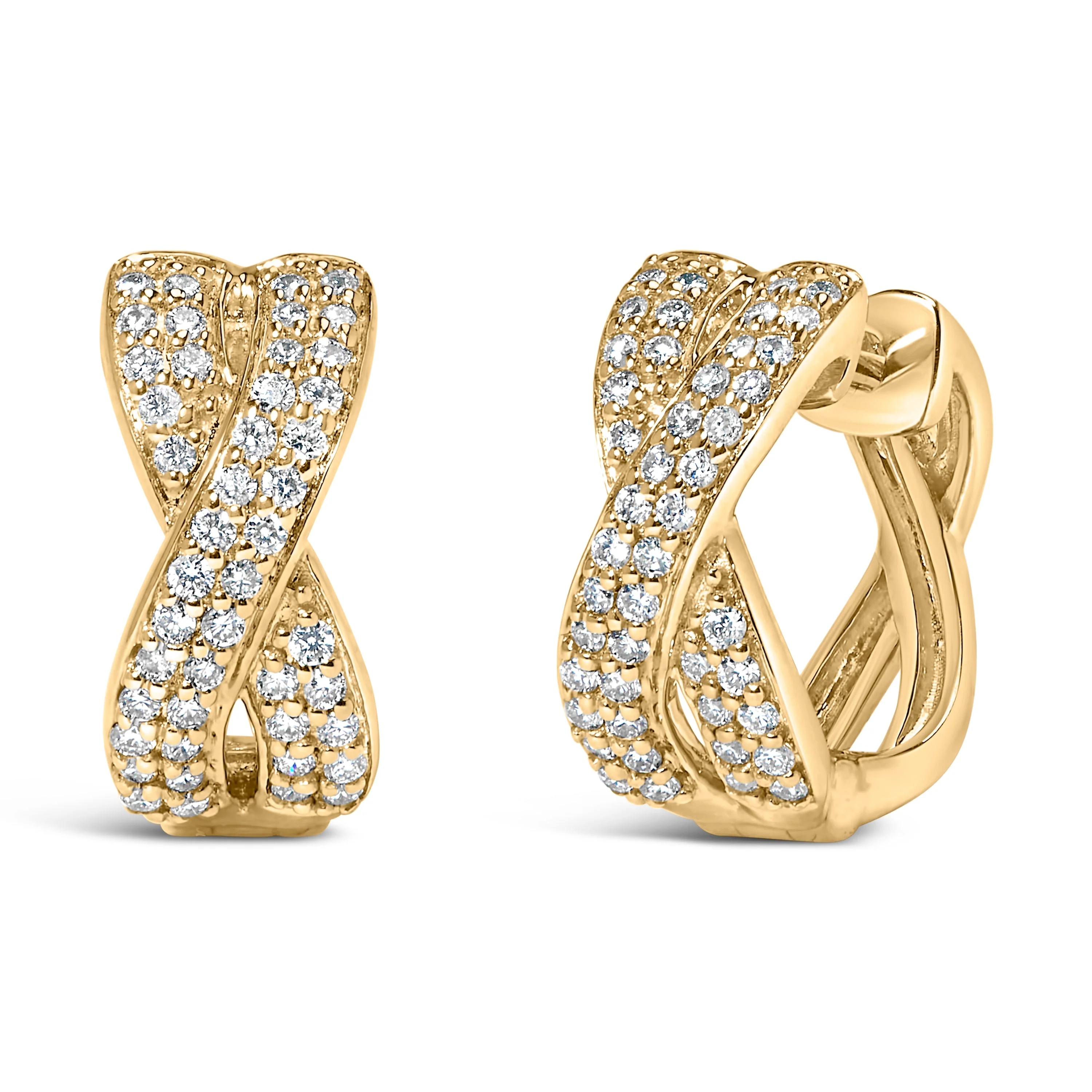 14K Yellow Gold 1/3 Cttw Diamond Criss Cross Huggie Hoop Earrings (G-H Color, SI2-I1 Clarity) - Image 4