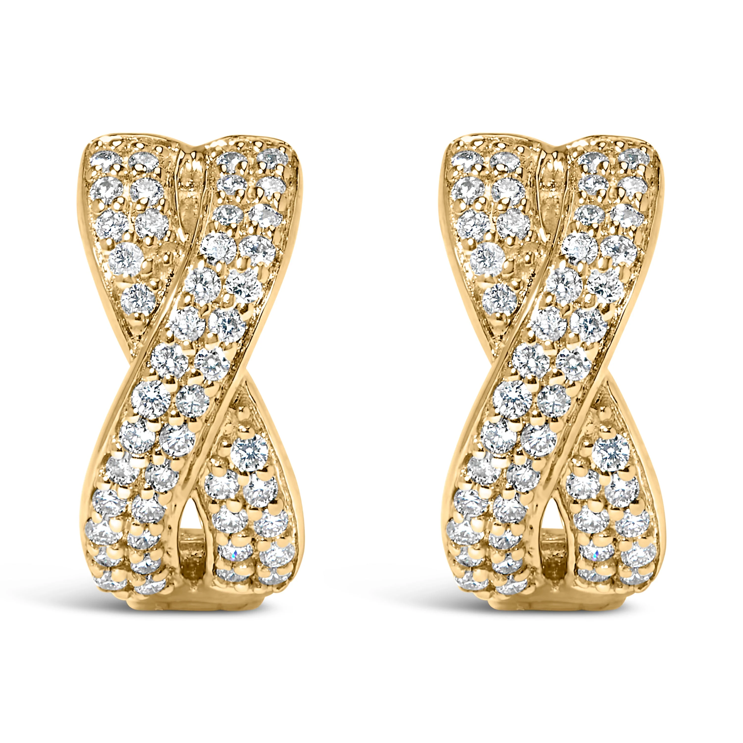 14K Yellow Gold 1/3 Cttw Diamond Criss Cross Huggie Hoop Earrings (G-H Color, SI2-I1 Clarity) - Image 5