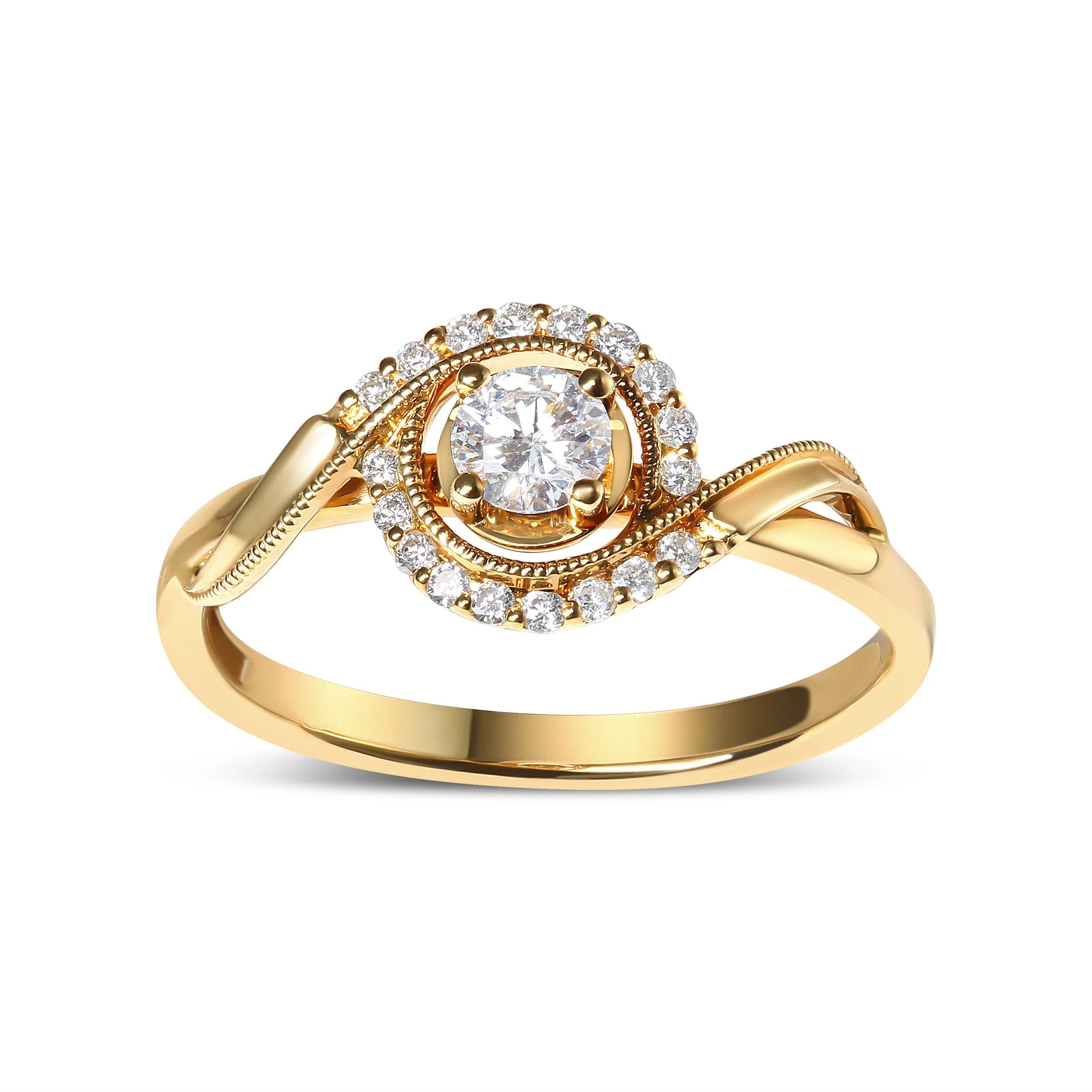 14K Yellow Gold 1/3 Cttw Diamond Solitaire and Halo Swirl Engagement Ring (G-H Color, VS2-SI1 Clarity)- Size 7 - Image 2
