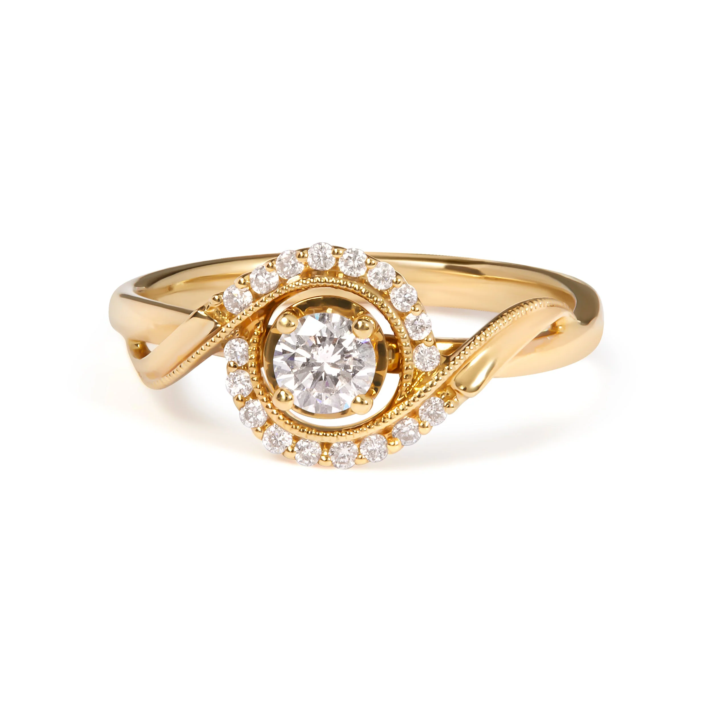 14K Yellow Gold 1/3 Cttw Diamond Solitaire and Halo Swirl Engagement Ring (G-H Color, VS2-SI1 Clarity)- Size 7 - Image 5