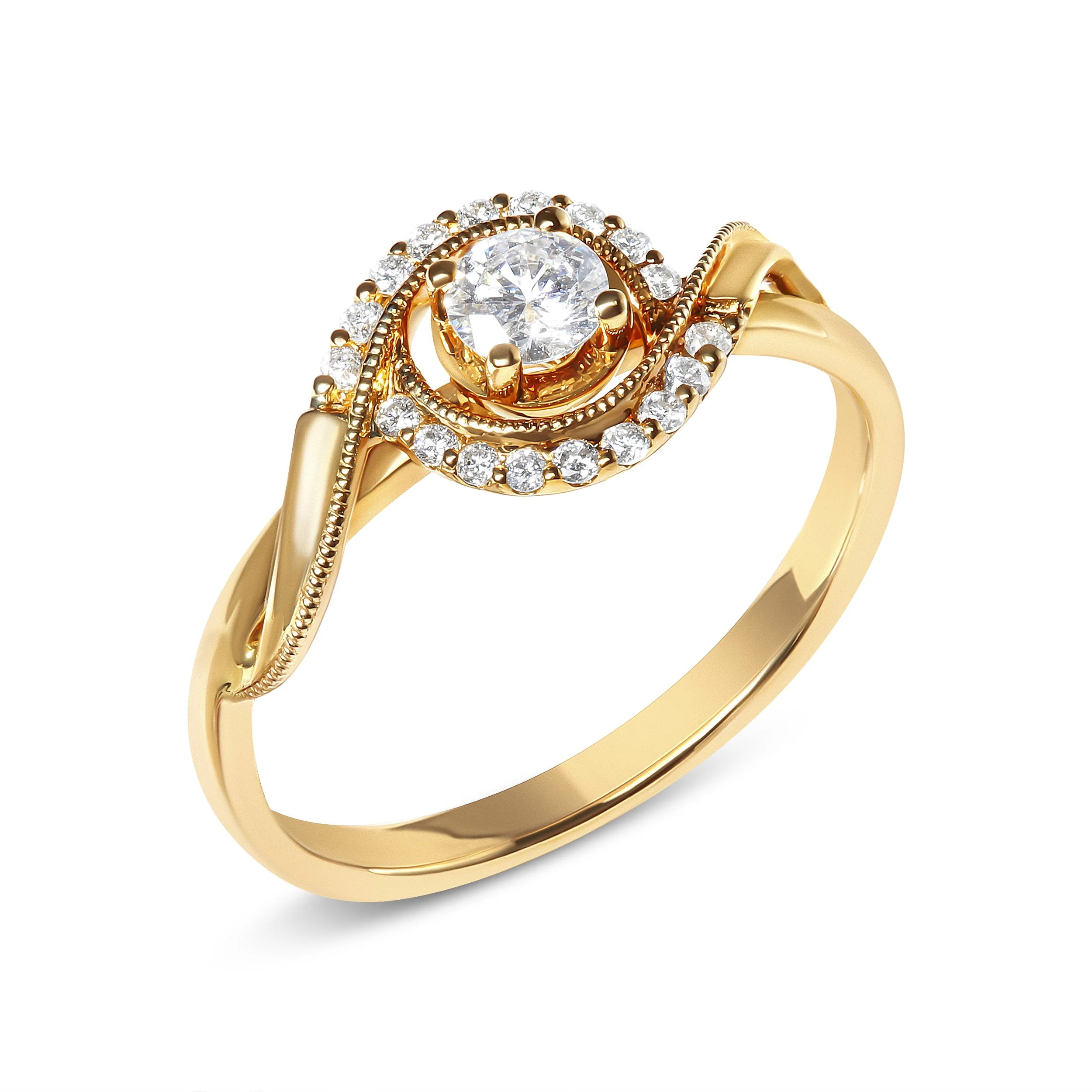 14K Yellow Gold 1/3 Cttw Diamond Solitaire and Halo Swirl Engagement Ring (G-H Color, VS2-SI1 Clarity)- Size 7 - Image 9
