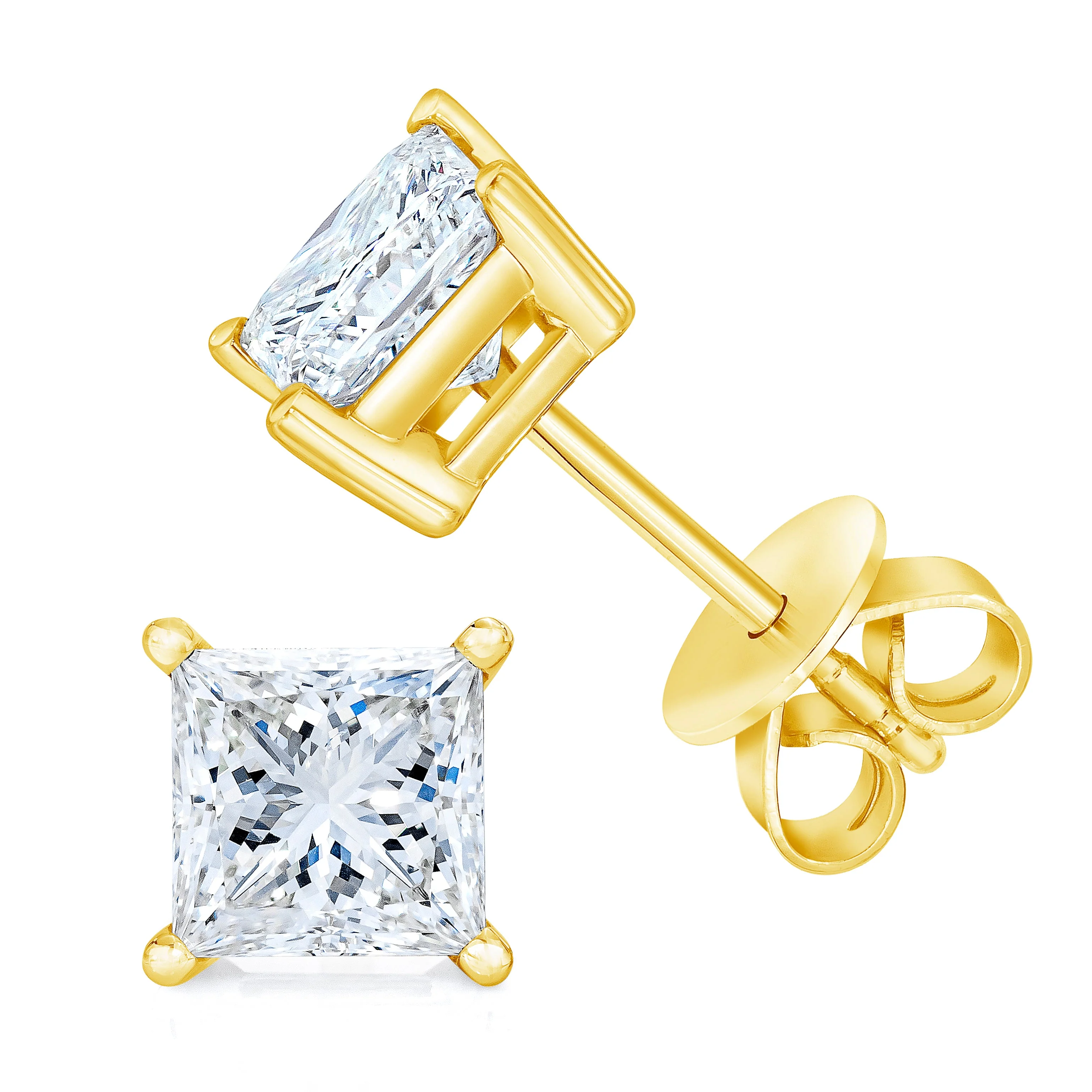 14K Yellow Gold 1/3 Cttw Princess-Cut Square Near Colorless Diamond Classic 4-Prong Solitaire Stud Earrings (J-K Color, I1-I2 Clarity) - Image 2