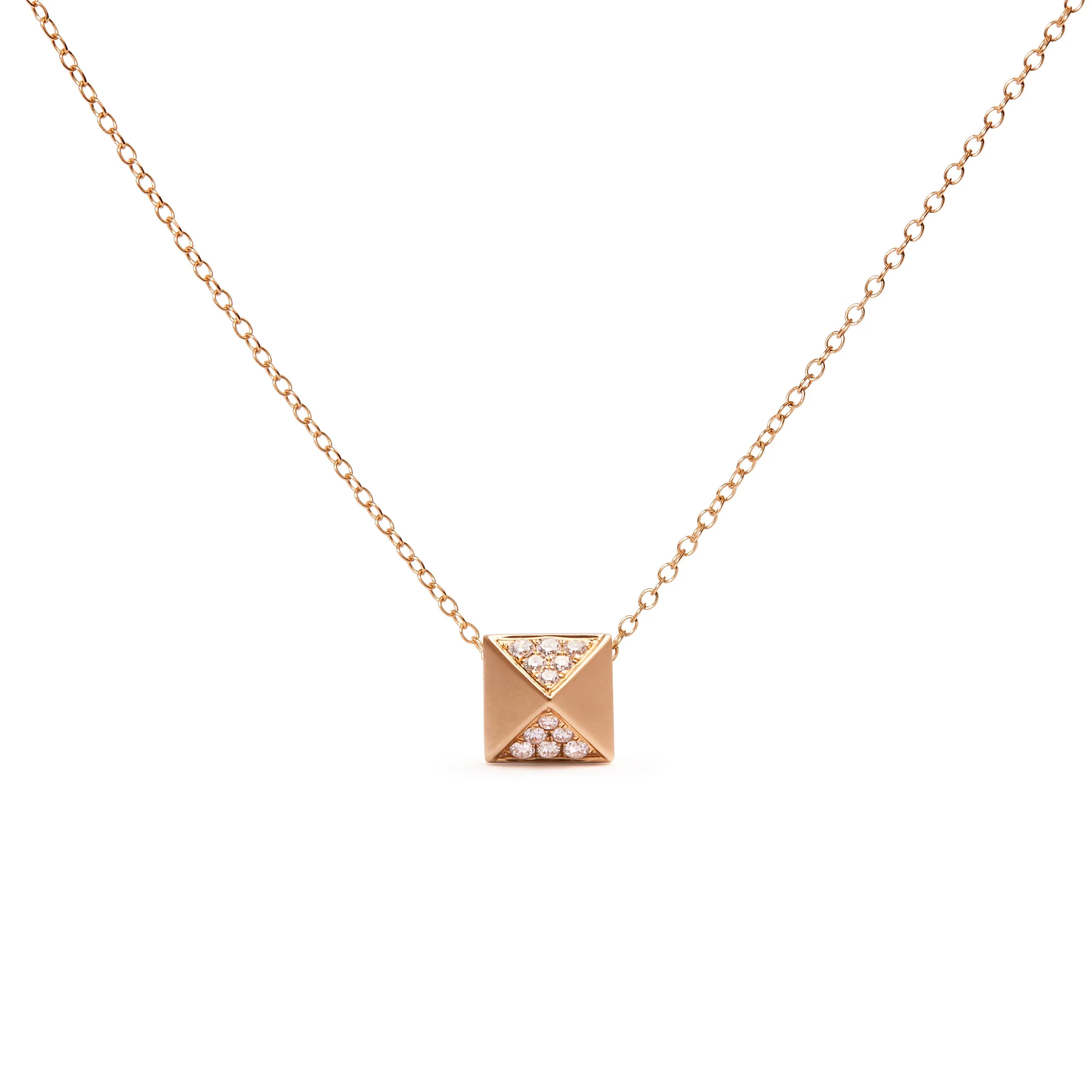 14K Yellow Gold 1/4 Cttw Diamond Matte Finished Pyramid Pendant Necklace (G-H Color, SI1-SI2 Clarity) - 18 Inches