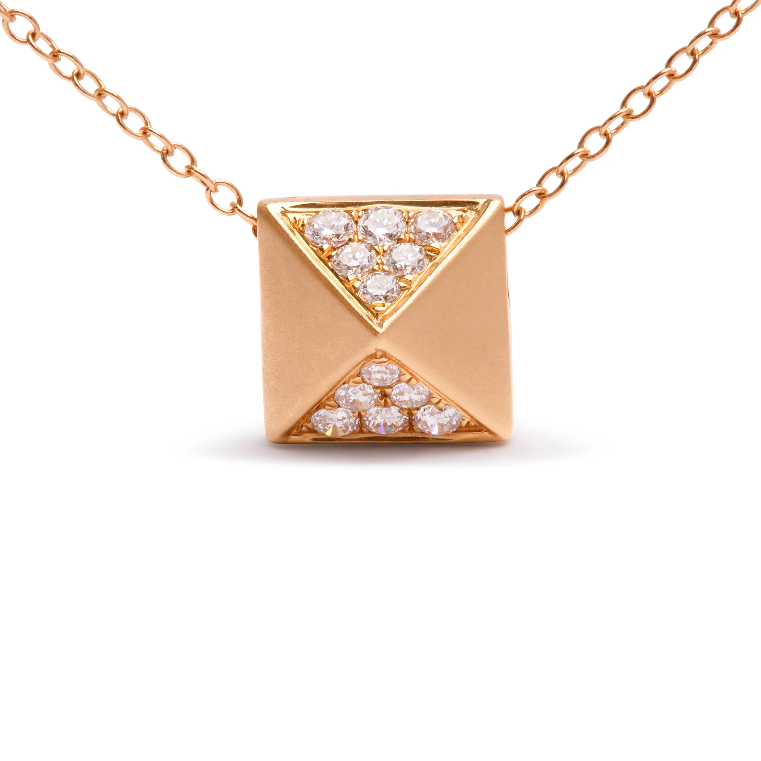 14K Yellow Gold 1/4 Cttw Diamond Matte Finished Pyramid Pendant Necklace (G-H Color, SI1-SI2 Clarity) - 18 Inches - Image 2