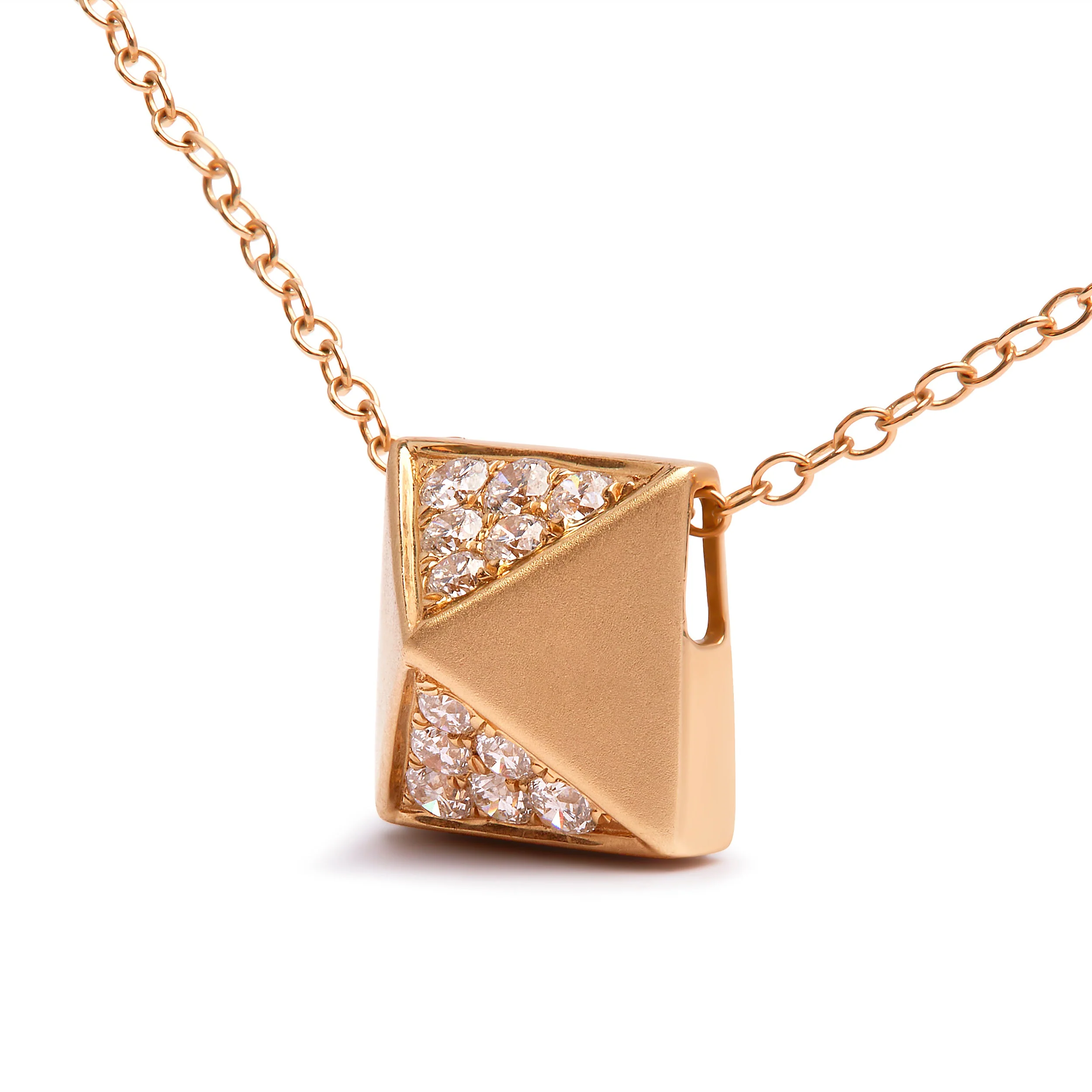 14K Yellow Gold 1/4 Cttw Diamond Matte Finished Pyramid Pendant Necklace (G-H Color, SI1-SI2 Clarity) - 18 Inches - Image 3