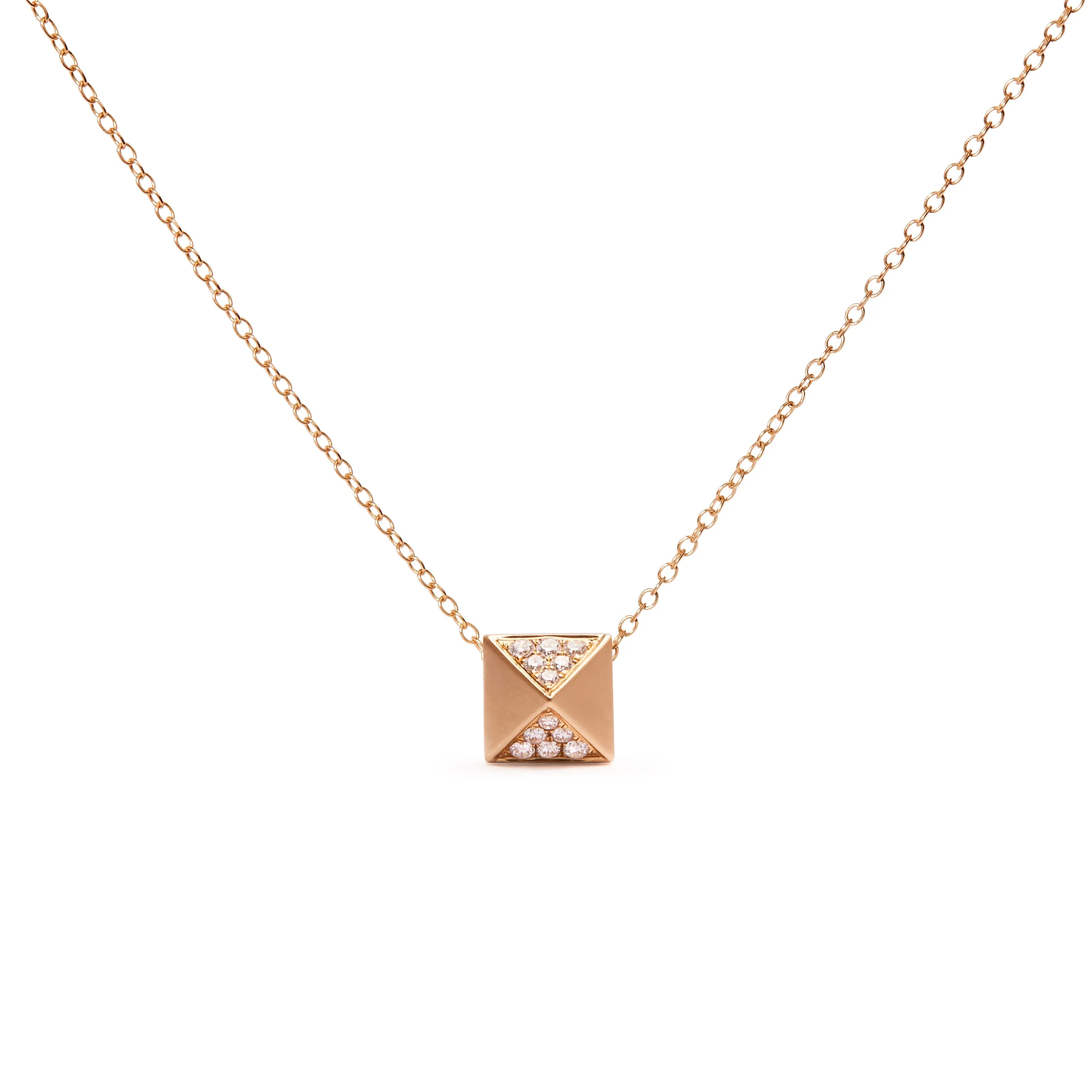 14K Yellow Gold 1/4 Cttw Diamond Matte Finished Pyramid Pendant Necklace (G-H Color, SI1-SI2 Clarity) - 18 Inches - Image 4