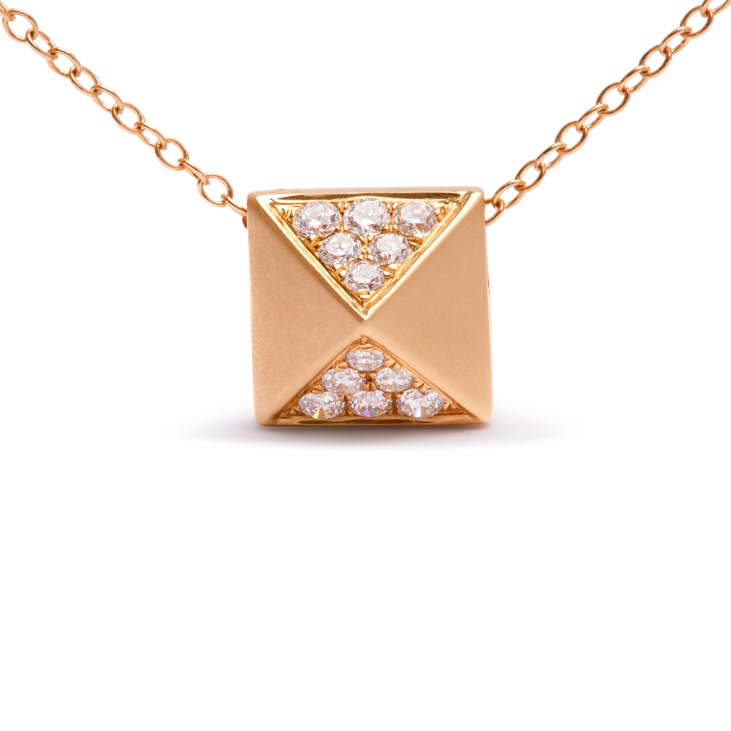 14K Yellow Gold 1/4 Cttw Diamond Matte Finished Pyramid Pendant Necklace (G-H Color, SI1-SI2 Clarity) - 18 Inches - Image 5