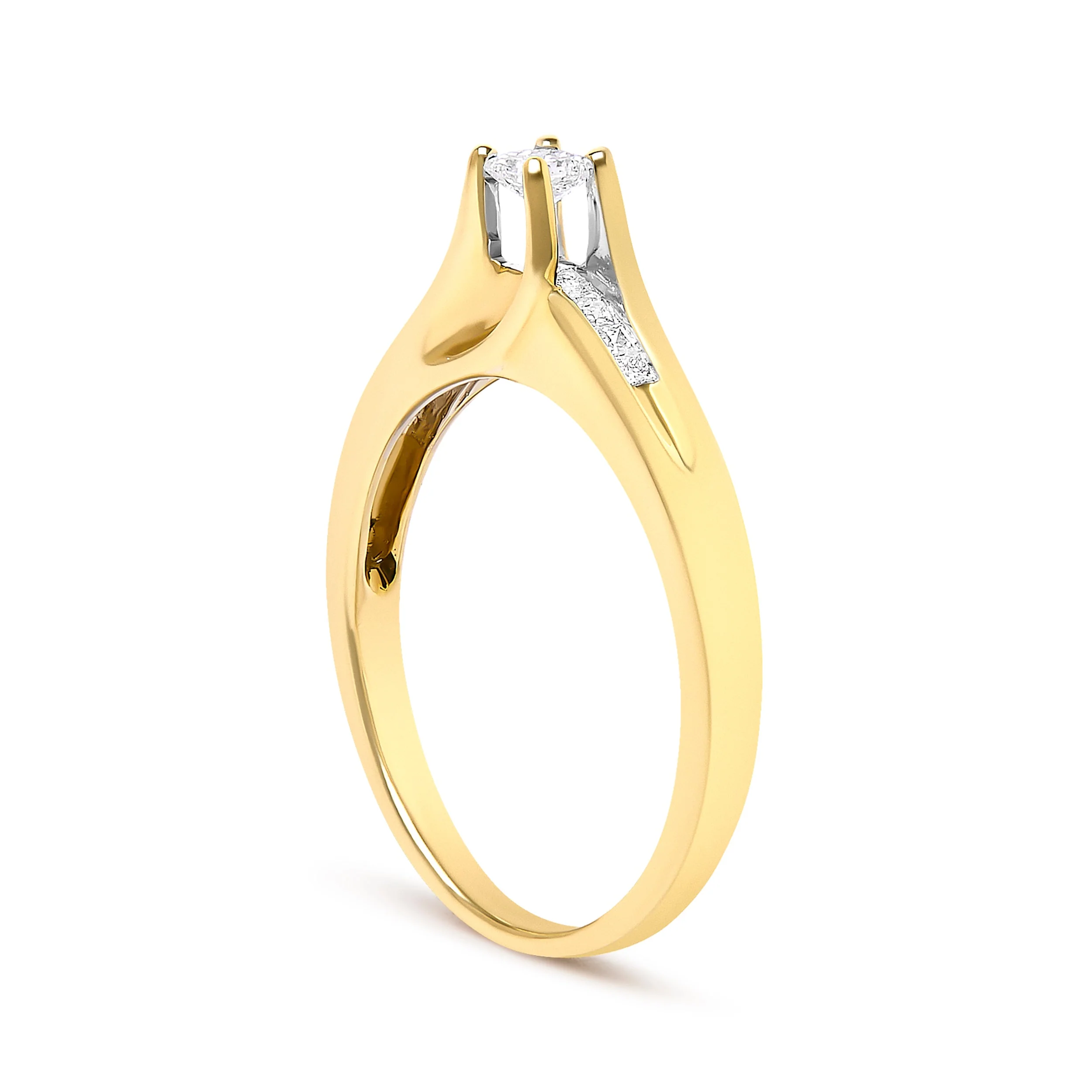 14K Yellow Gold 1/4 Cttw Princess Cut Diamond Engagement Ring - Image 4
