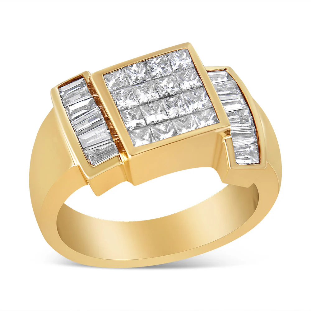 14K Yellow Gold 1 5/8 Cttw Invisible-Set Princess and Baguette Diamond Cocktail Band Ring - Image 2