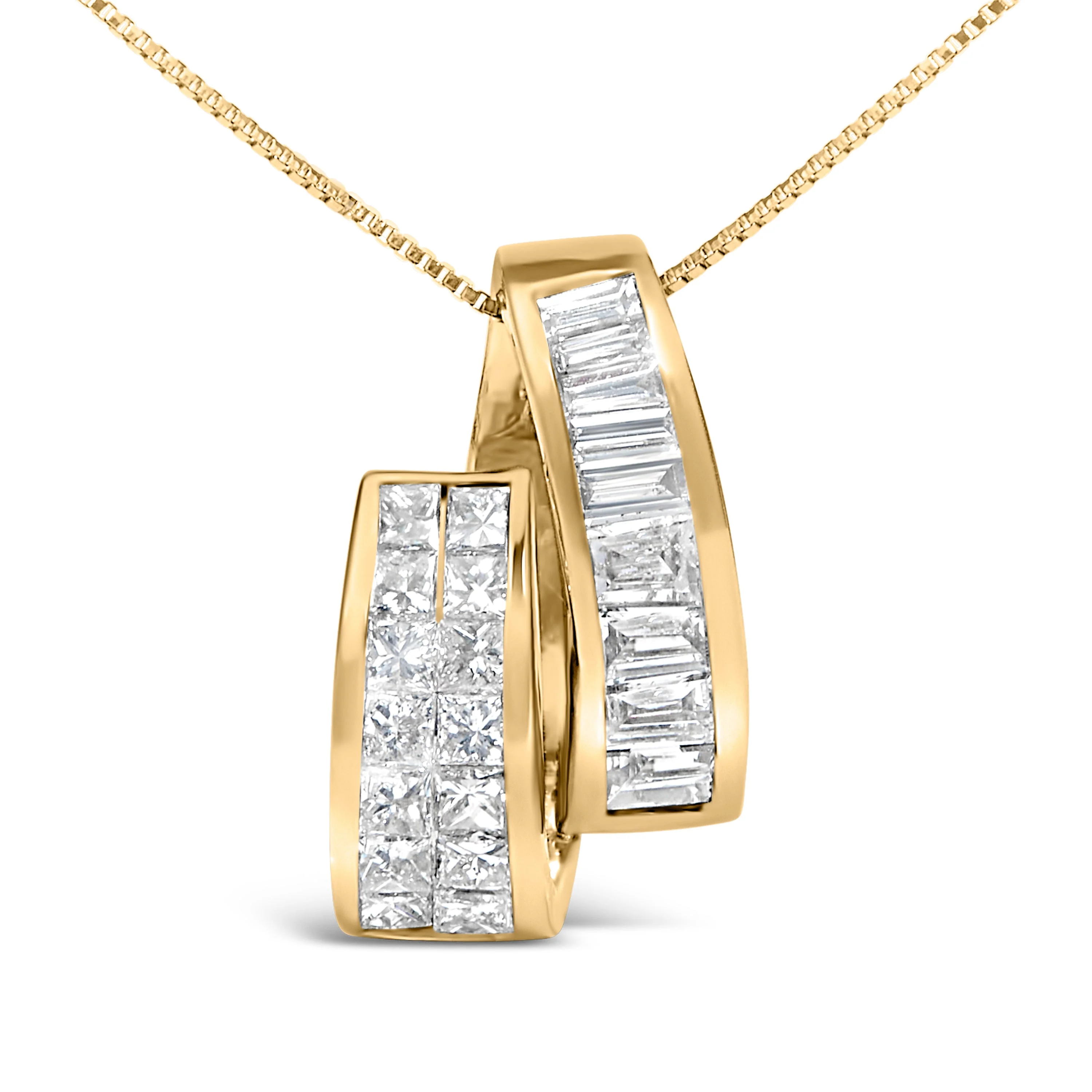 14K Yellow Gold 1 5/8 Cttw Princess and Baguette Diamond Duo Bar Pendant Necklace (G-H Color, VS2-SI1 Clarity) - 18" - Image 2