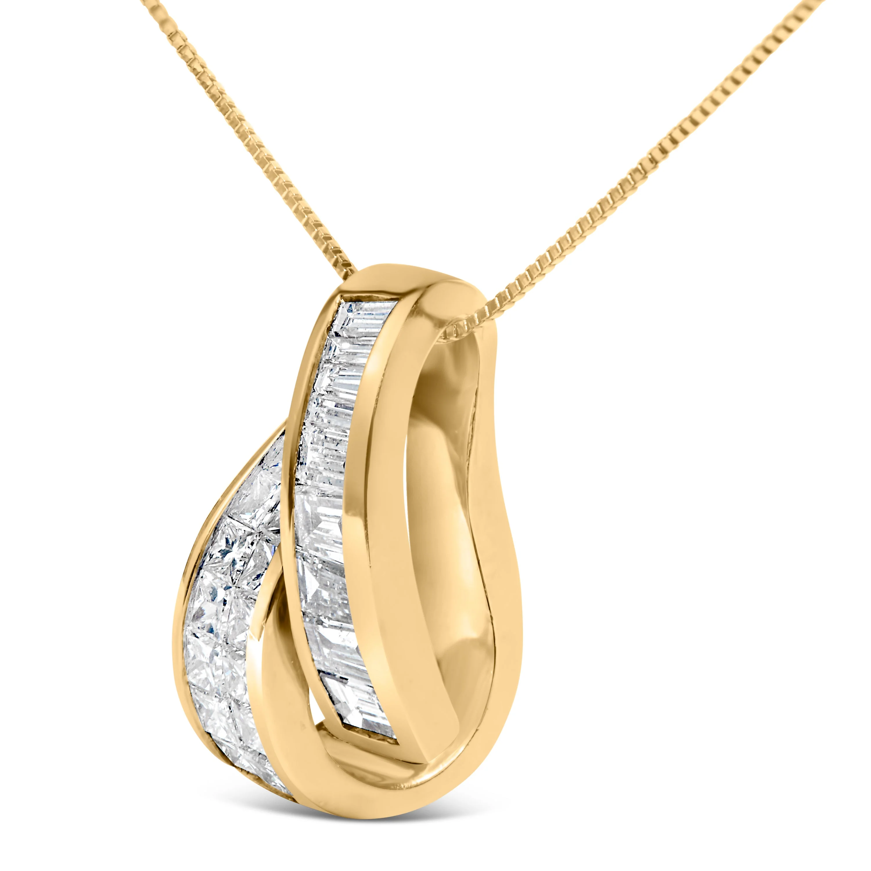 14K Yellow Gold 1 5/8 Cttw Princess and Baguette Diamond Duo Bar Pendant Necklace (G-H Color, VS2-SI1 Clarity) - 18" - Image 3