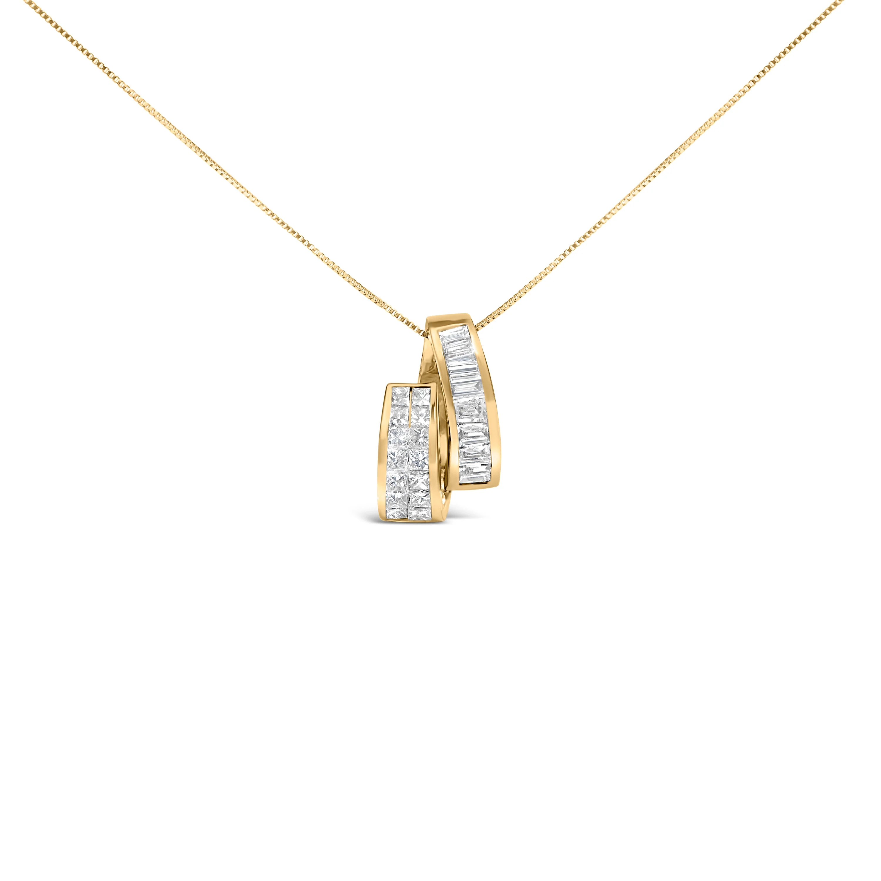 14K Yellow Gold 1 5/8 Cttw Princess and Baguette Diamond Duo Bar Pendant Necklace (G-H Color, VS2-SI1 Clarity) - 18" - Image 4