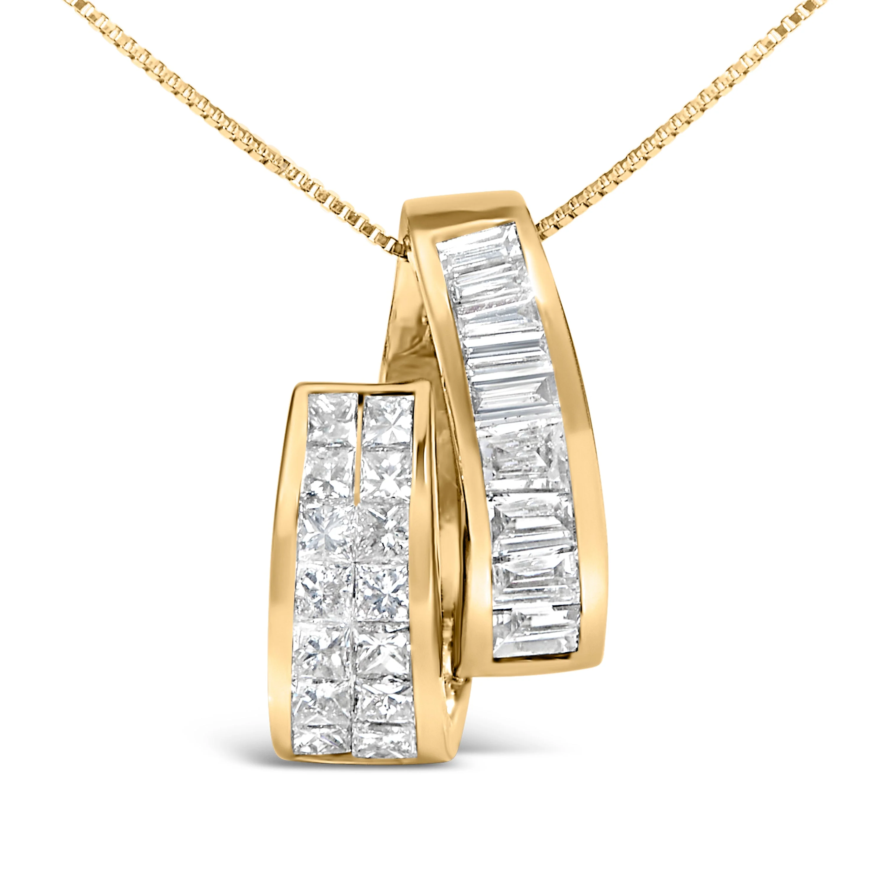 14K Yellow Gold 1 5/8 Cttw Princess and Baguette Diamond Duo Bar Pendant Necklace (G-H Color, VS2-SI1 Clarity) - 18" - Image 5