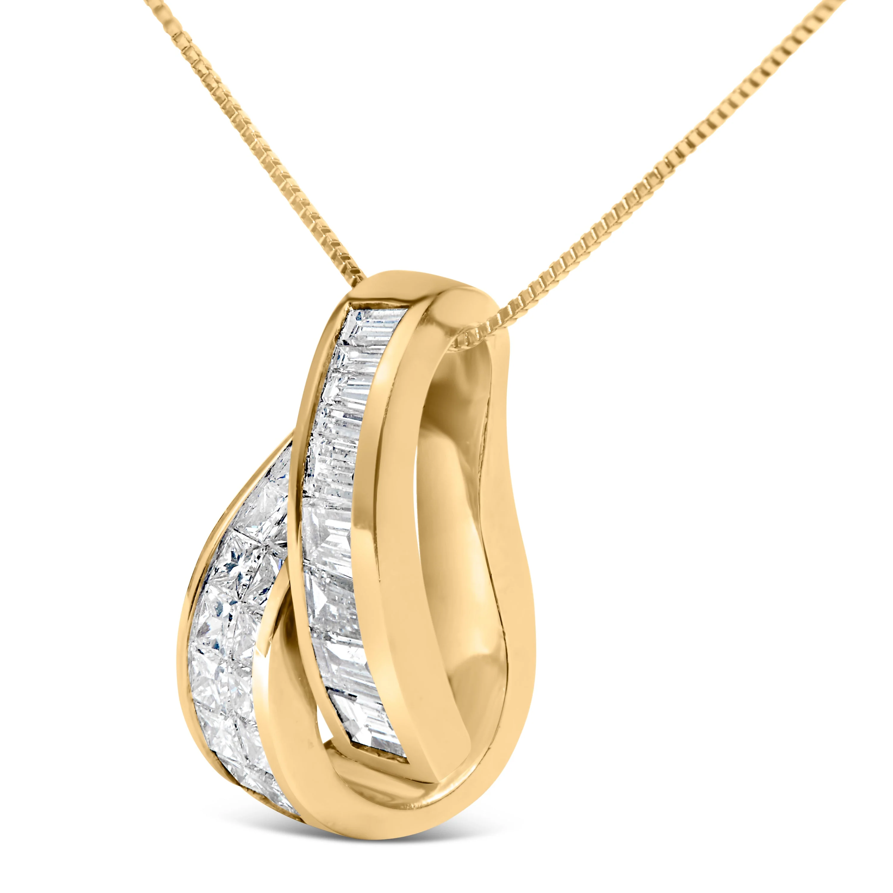 14K Yellow Gold 1 5/8 Cttw Princess and Baguette Diamond Duo Bar Pendant Necklace (G-H Color, VS2-SI1 Clarity) - 18" - Image 6