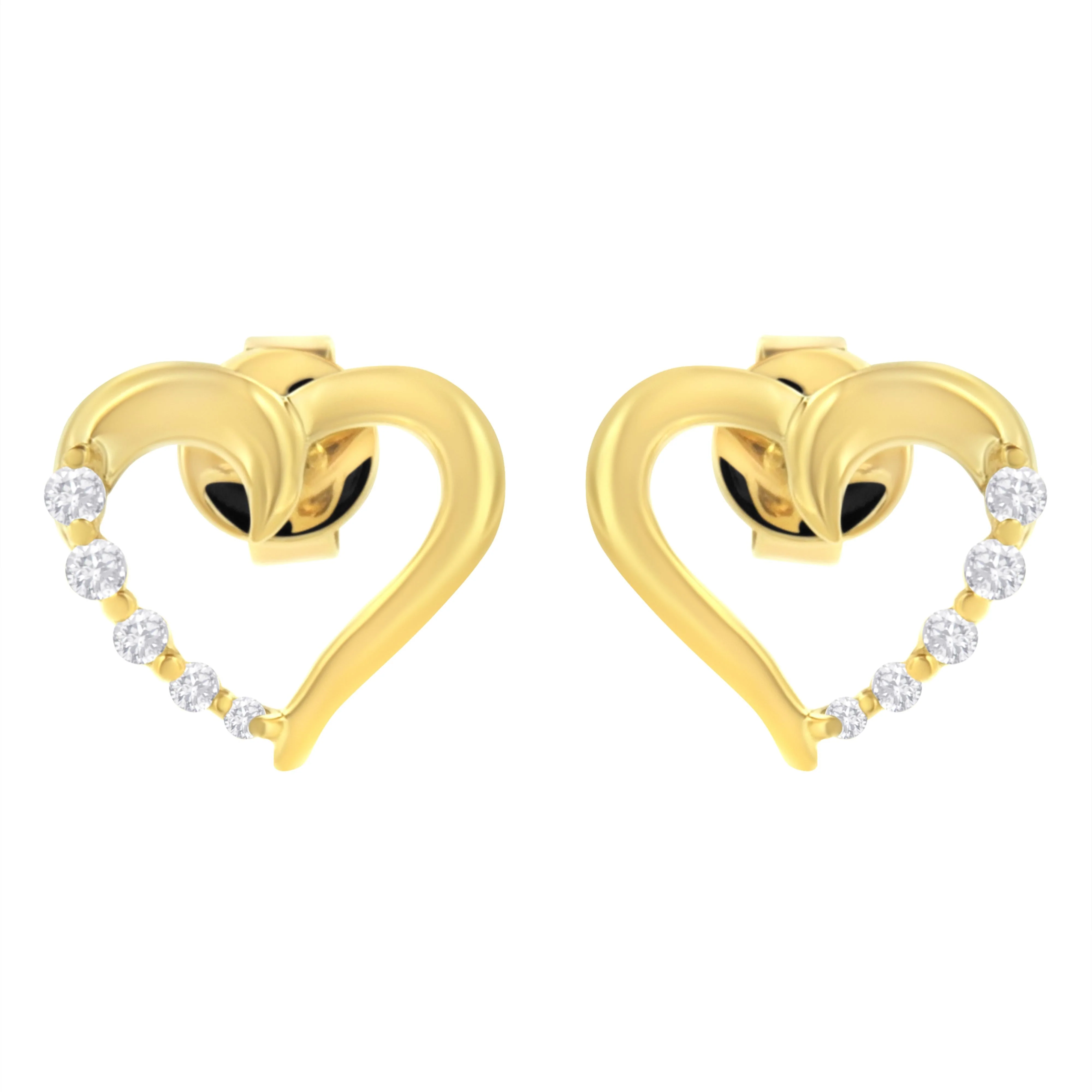14K Yellow Gold 1/8 Cttw Diamond Journey Heart Hoop Earrings (K-L Color, I1-I2 Clarity)