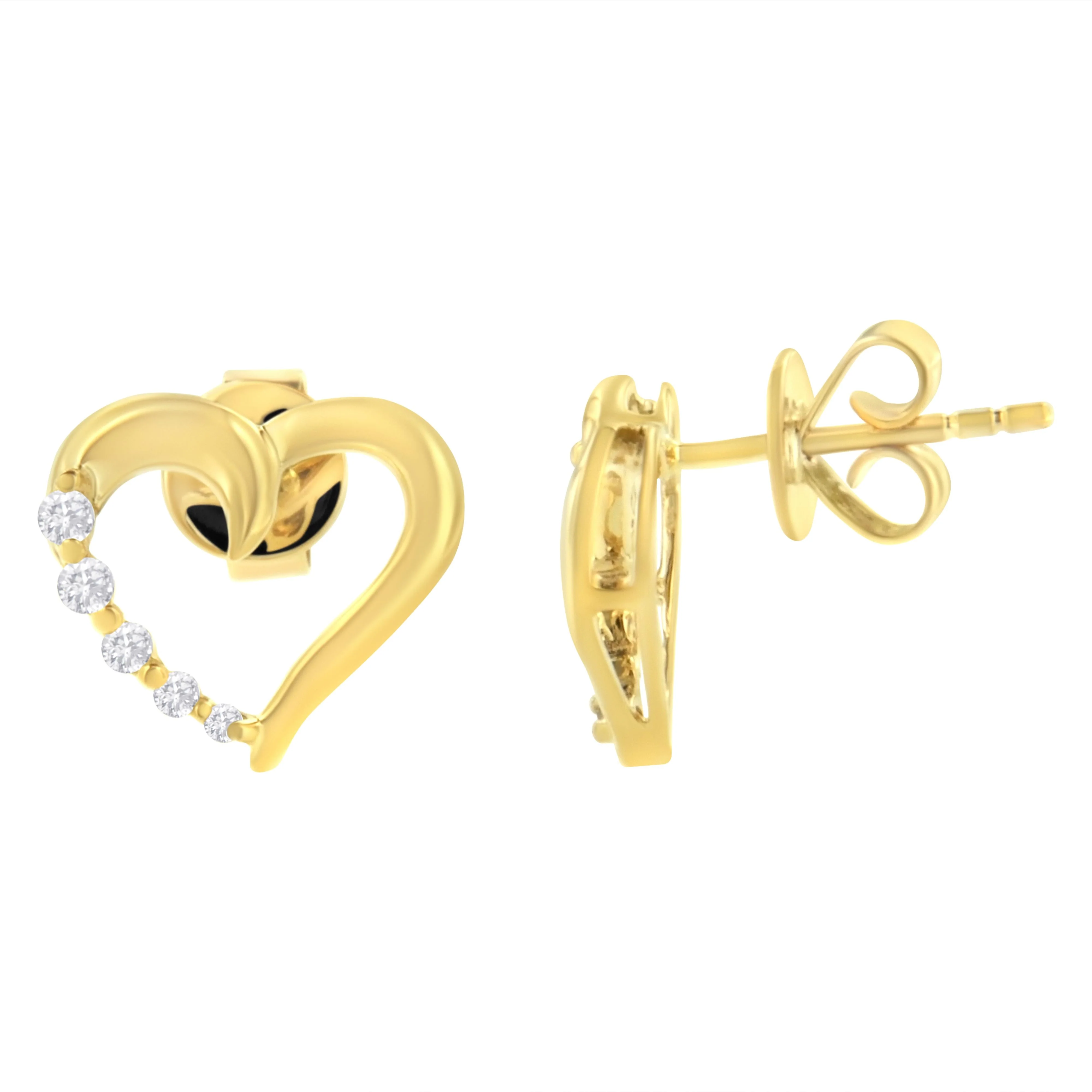 14K Yellow Gold 1/8 Cttw Diamond Journey Heart Hoop Earrings (K-L Color, I1-I2 Clarity) - Image 2