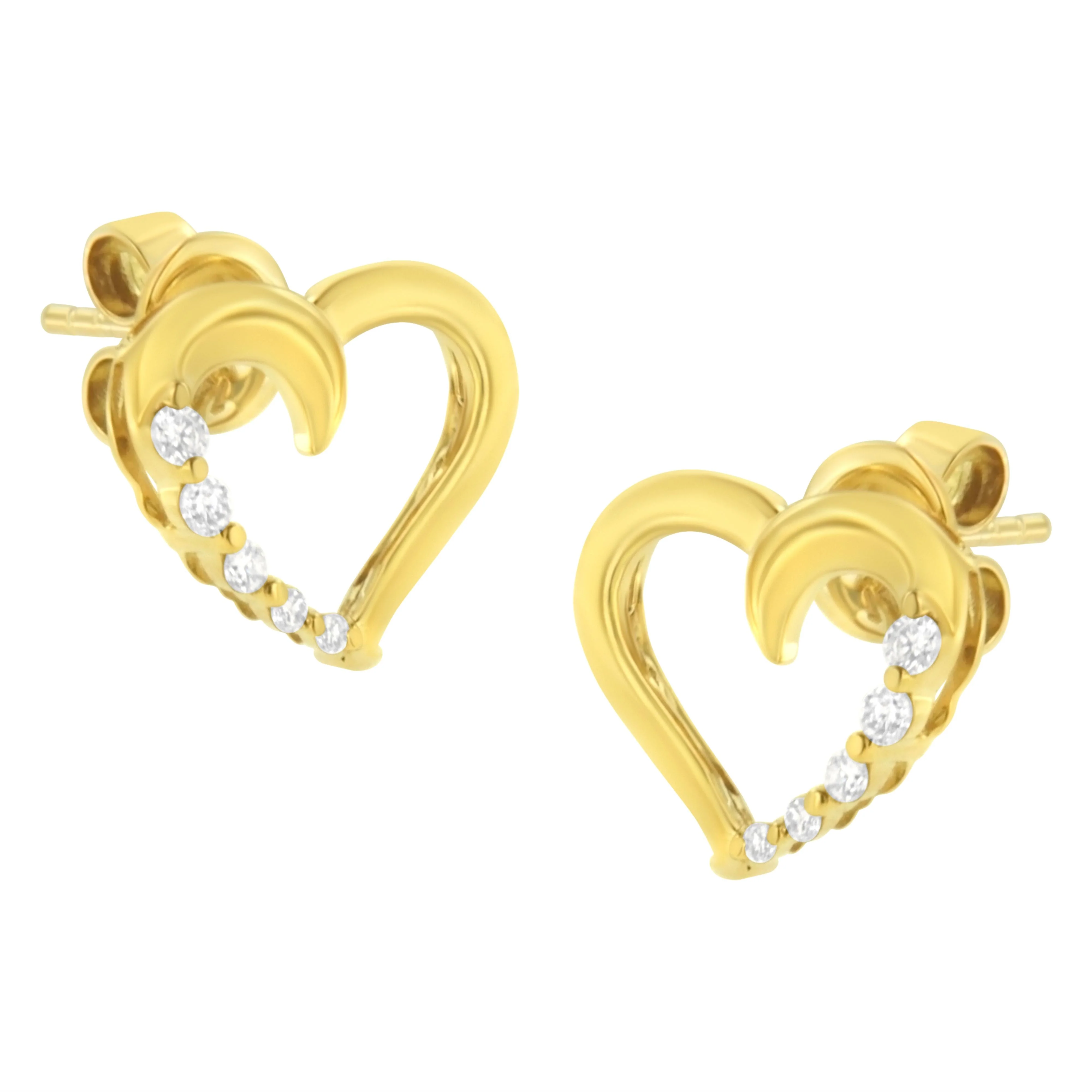 14K Yellow Gold 1/8 Cttw Diamond Journey Heart Hoop Earrings (K-L Color, I1-I2 Clarity) - Image 3