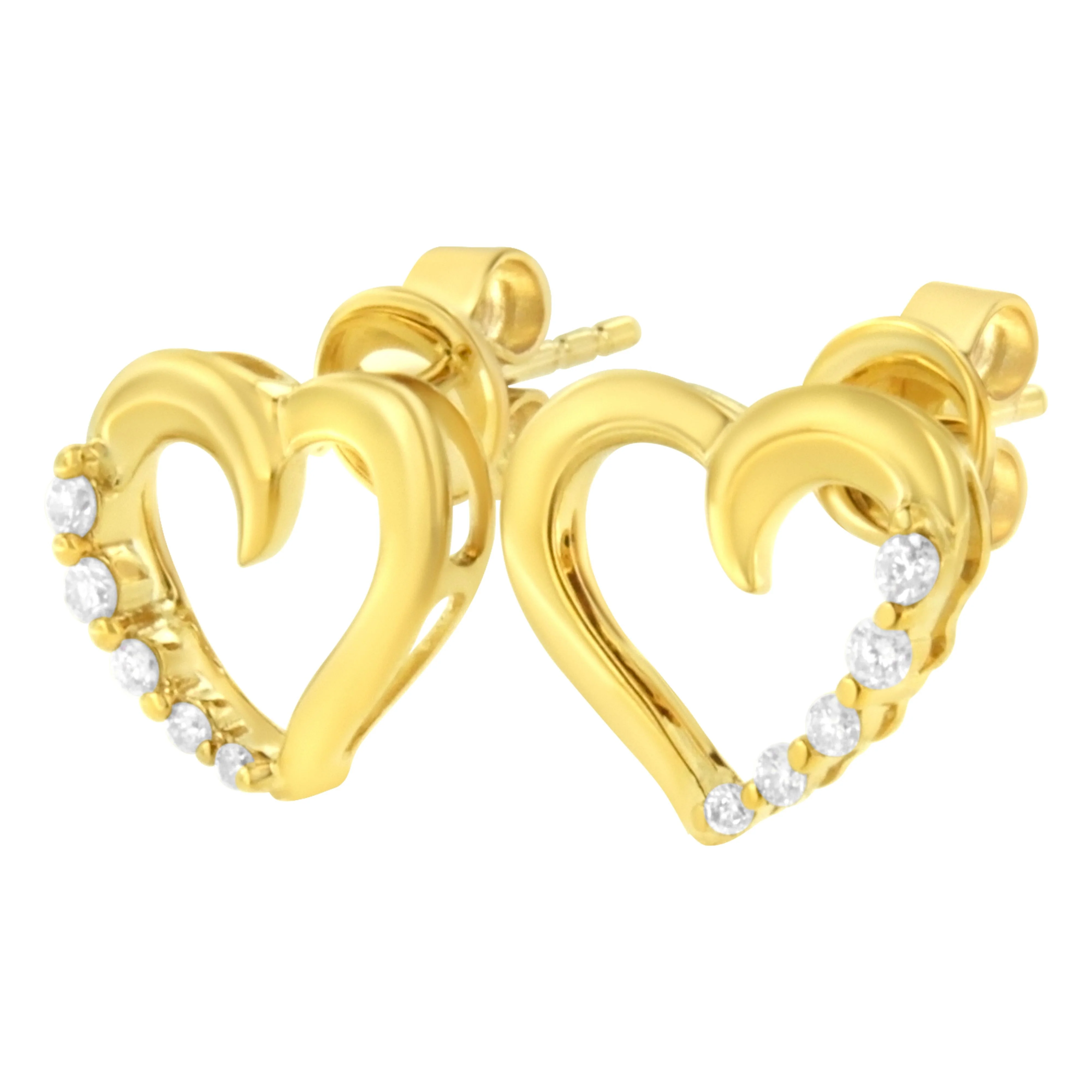 14K Yellow Gold 1/8 Cttw Diamond Journey Heart Hoop Earrings (K-L Color, I1-I2 Clarity) - Image 4