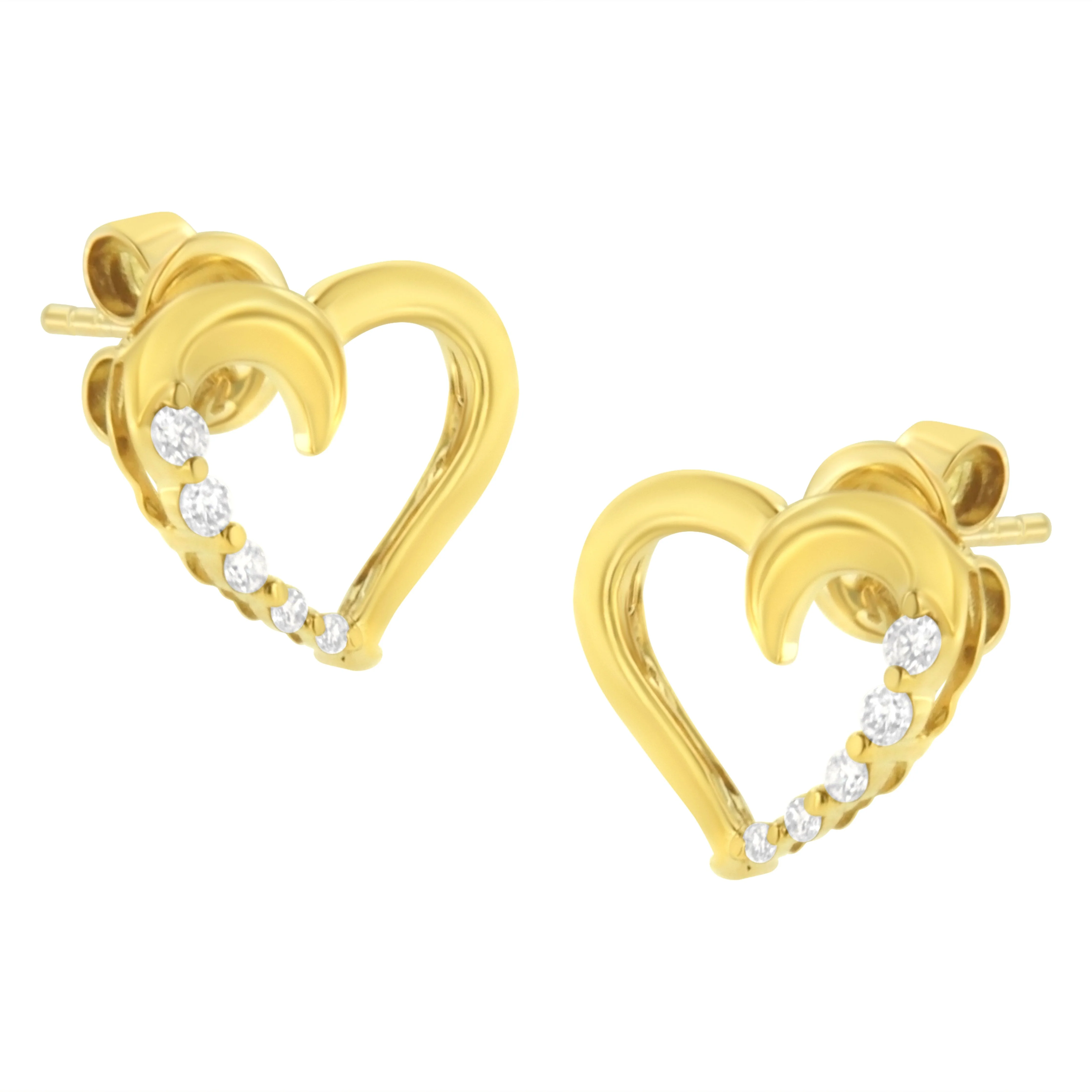 14K Yellow Gold 1/8 Cttw Diamond Journey Heart Hoop Earrings (K-L Color, I1-I2 Clarity) - Image 6