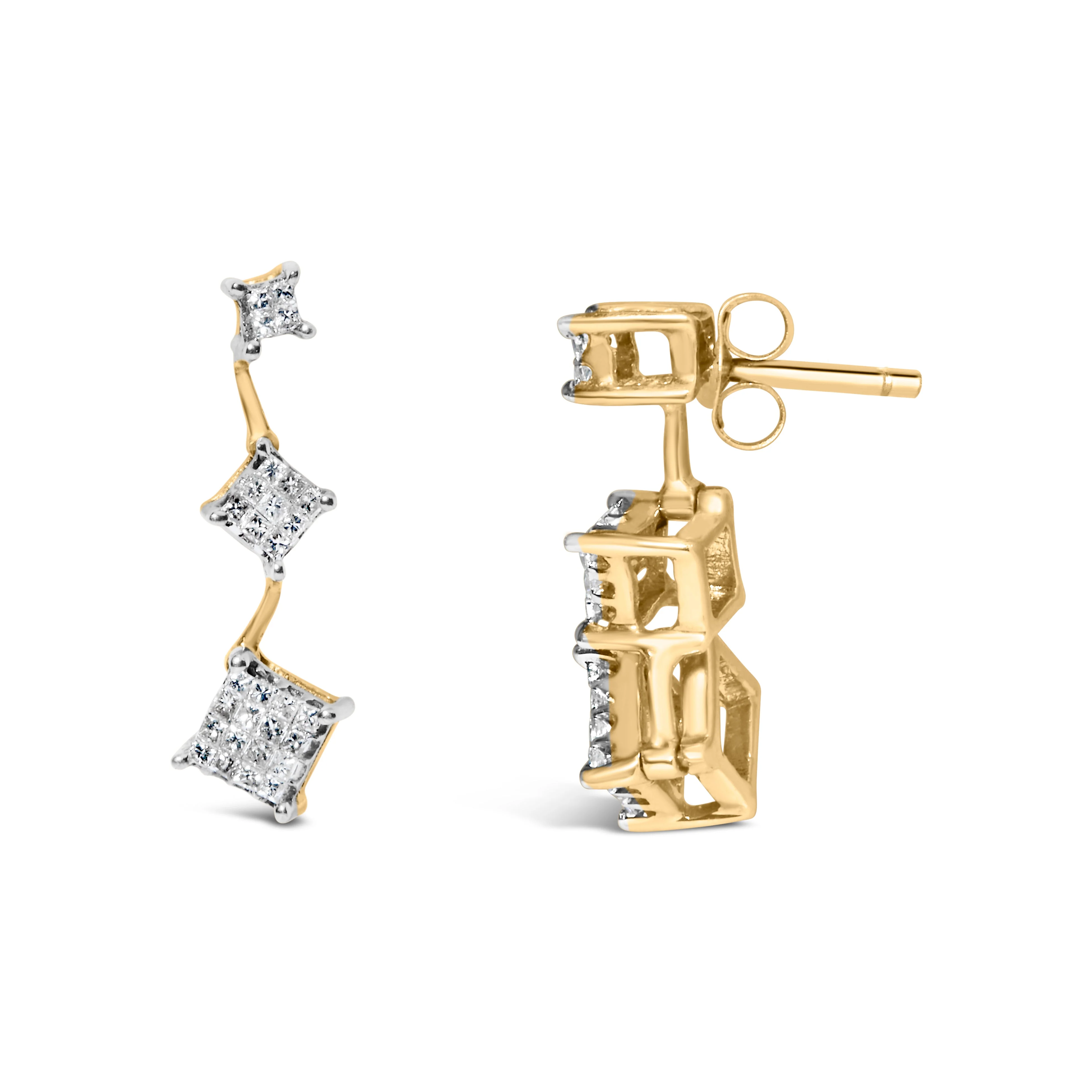 14K Yellow Gold 1 cttw Princess Cut Diamond Earrings (H-I, SI1-SI2) - Image 7
