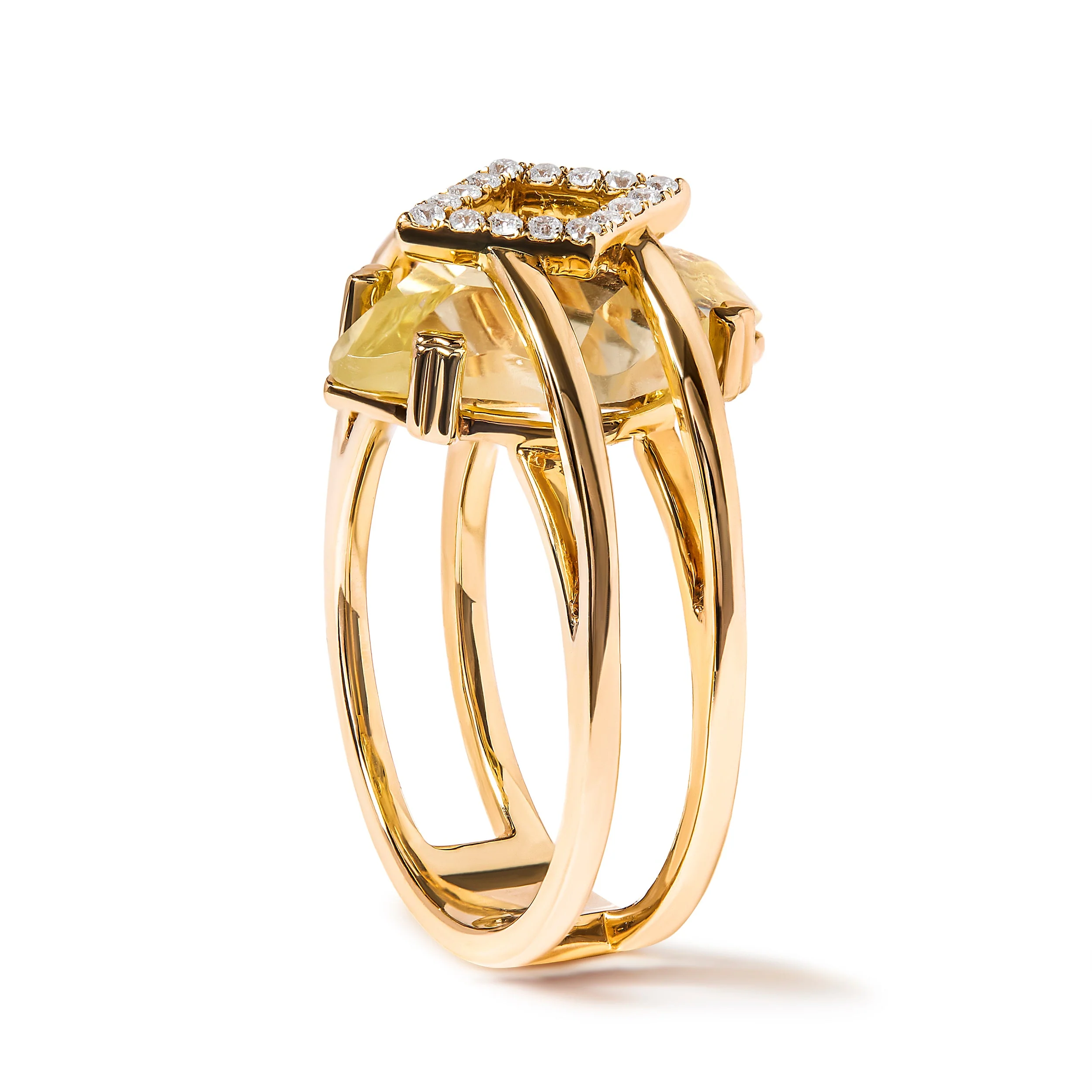14K Yellow Gold 15x15 MM Marquise Cut Yellow Topaz and Diamond Accent Statement Cocktail Ring (G-H Color, SI1-SI2 Clarity) - Image 7
