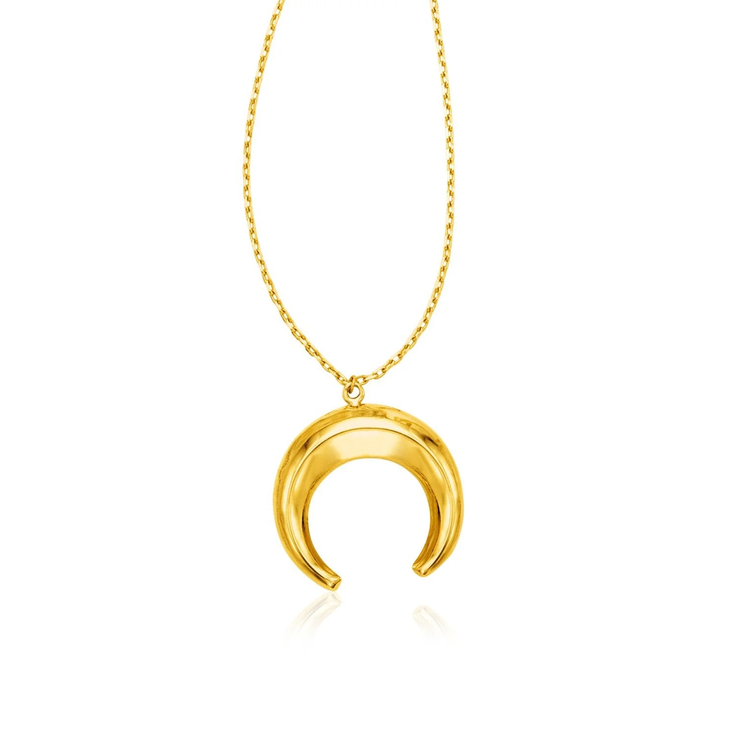 14k Yellow Gold 17 inch Necklace with Domed Moon Motif Pendant - Image 3
