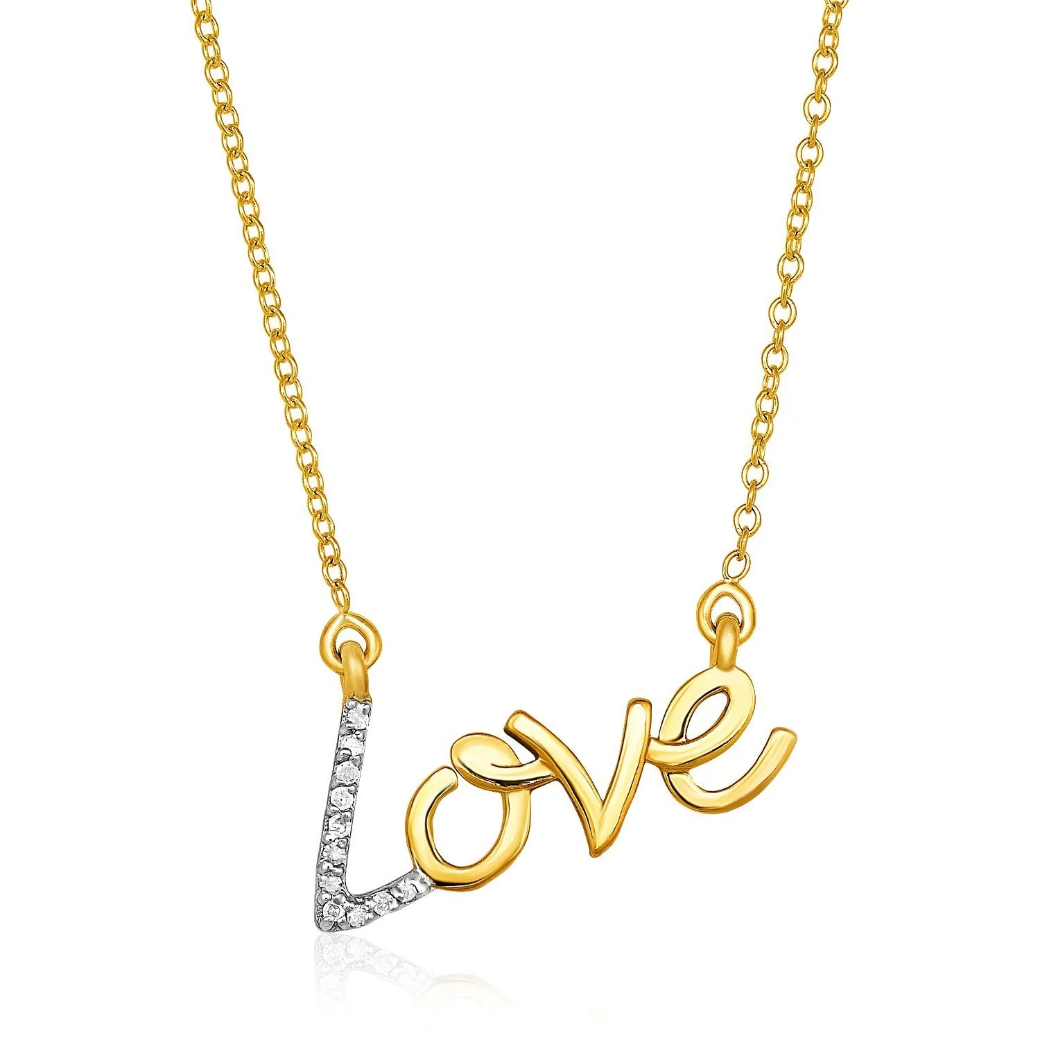14k Yellow Gold 18 inch Necklace with Gold and Diamond Love Symbol - Image 3