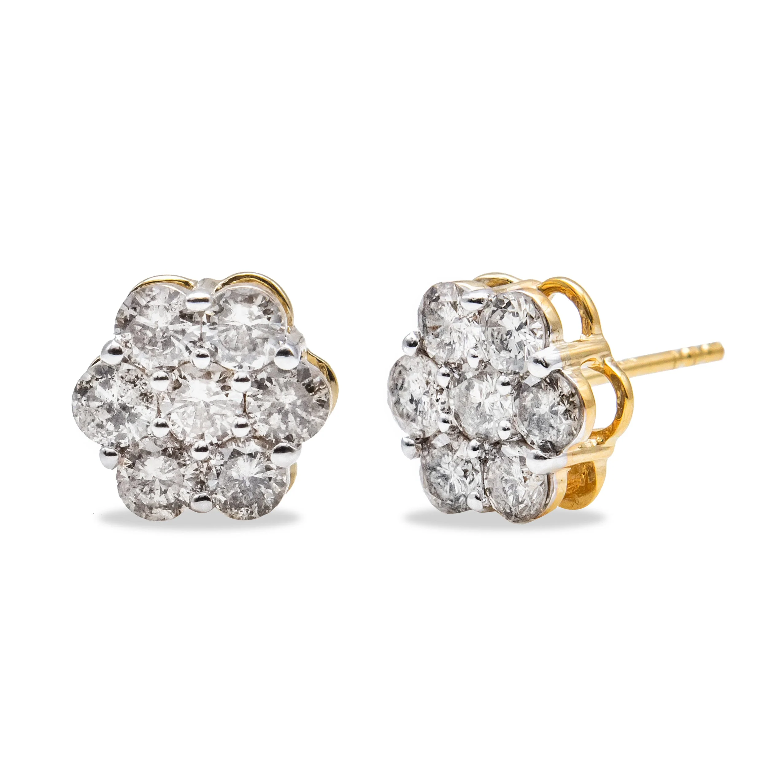 14K Yellow Gold 2.0 Cttw Diamond Floral Cluster Stud Earring with Screw Back (H-I Color, SI1-SI2 Clarity) - Image 2