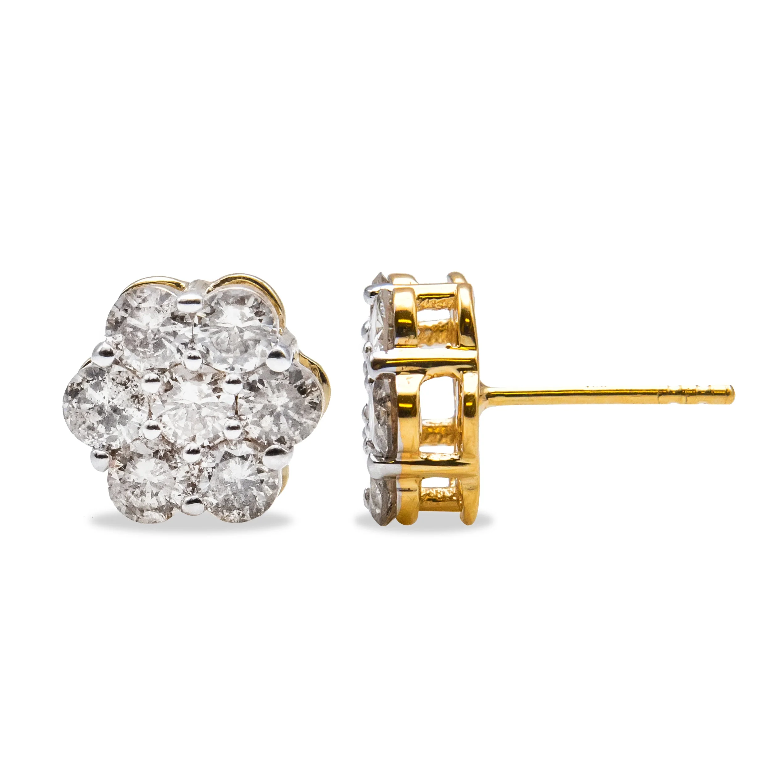 14K Yellow Gold 2.0 Cttw Diamond Floral Cluster Stud Earring with Screw Back (H-I Color, SI1-SI2 Clarity) - Image 3