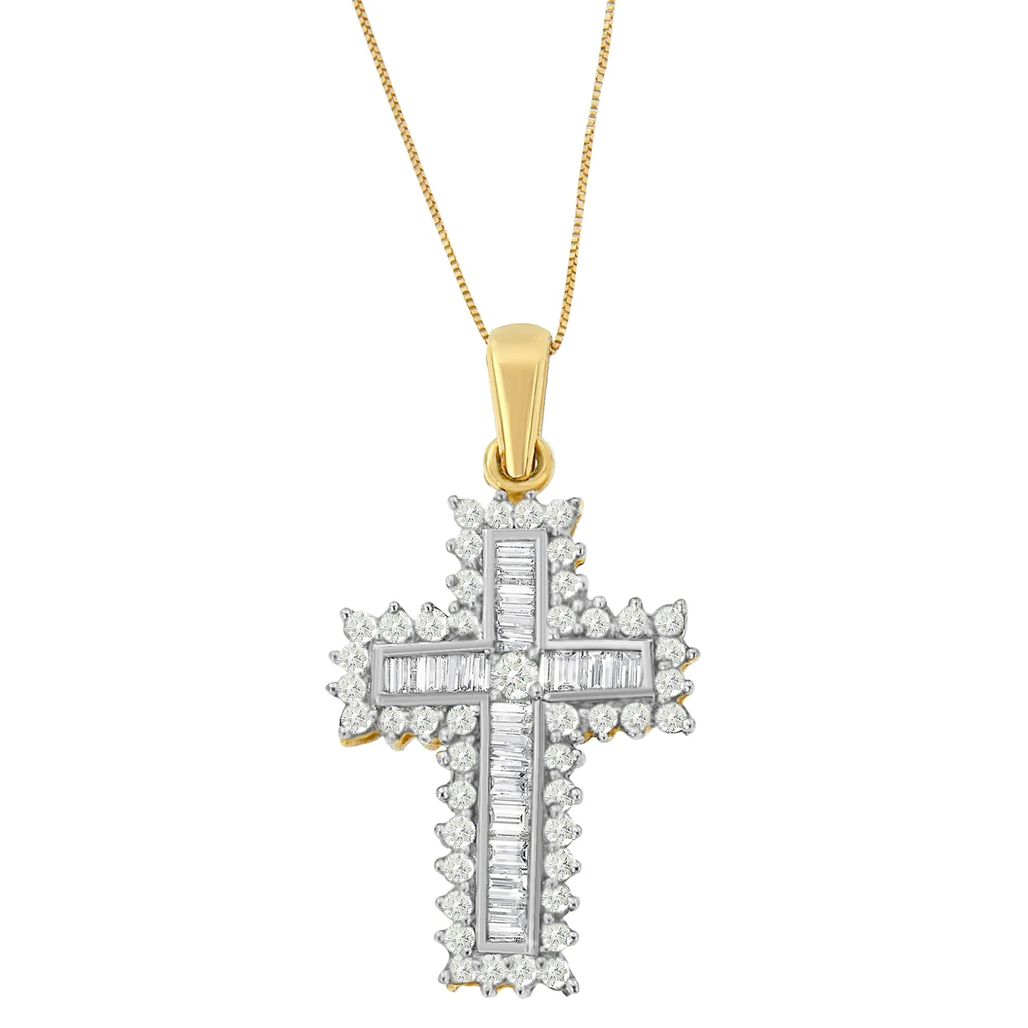 14K Yellow Gold 2.0 Cttw Multi-Row Diamond Cross Pendant Necklace - Image 2