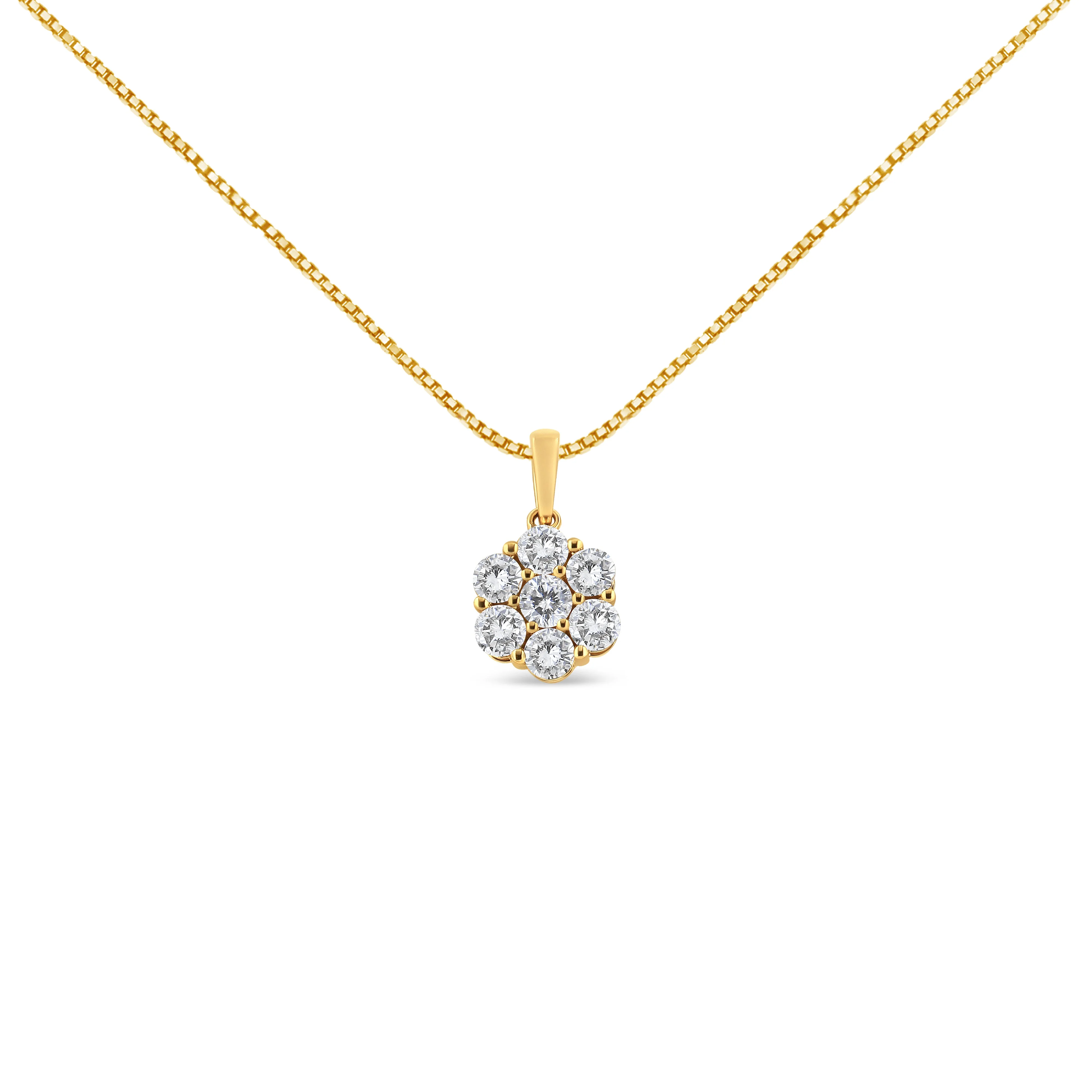 14K Yellow Gold 2.00 Cttw Brilliant Round-Cut Diamond 7 Stone Flower Cluster 18" Pendant Necklace (H-I Color, SI2-I1 Clarity)