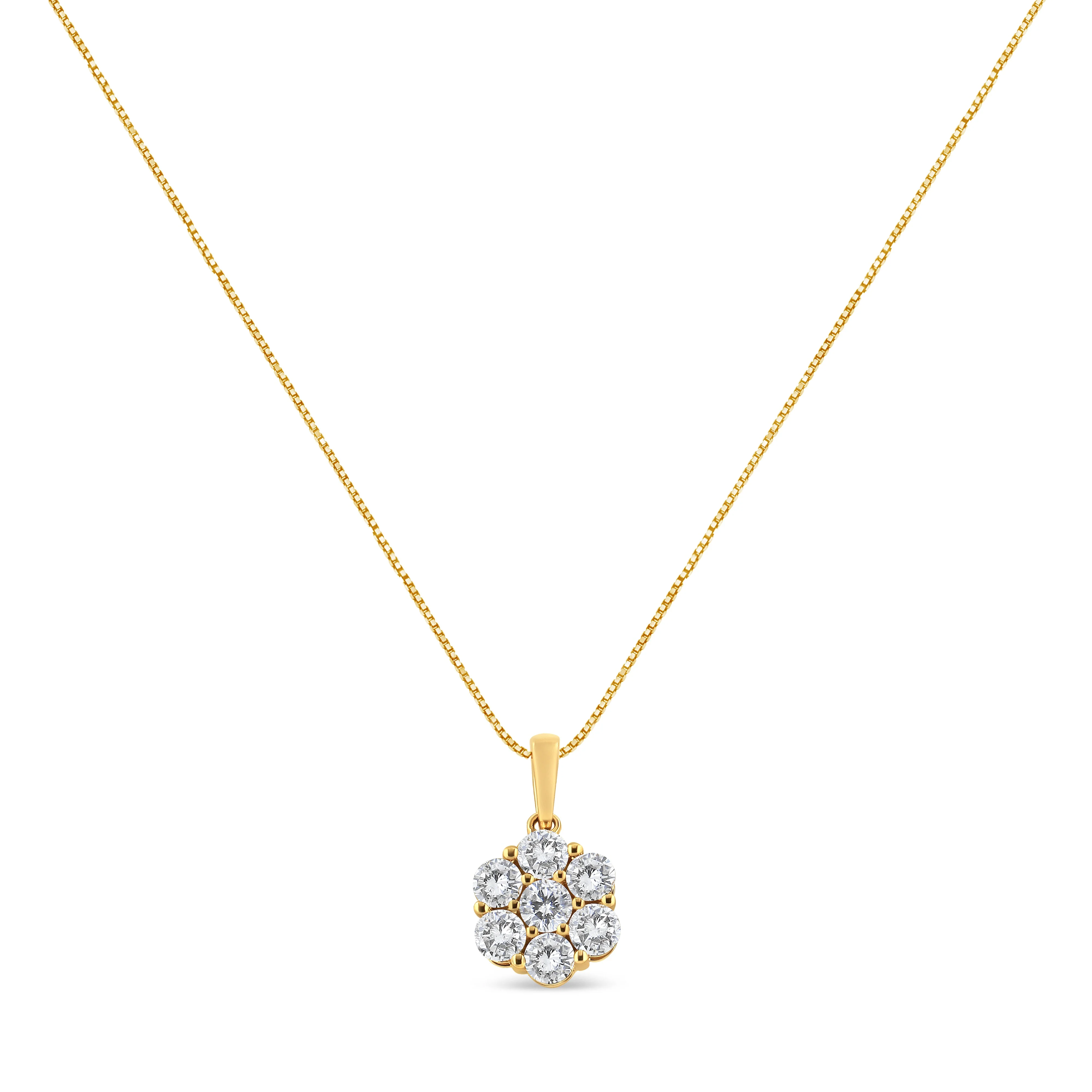 14K Yellow Gold 2.00 Cttw Brilliant Round-Cut Diamond 7 Stone Flower Cluster 18" Pendant Necklace (H-I Color, SI2-I1 Clarity) - Image 2