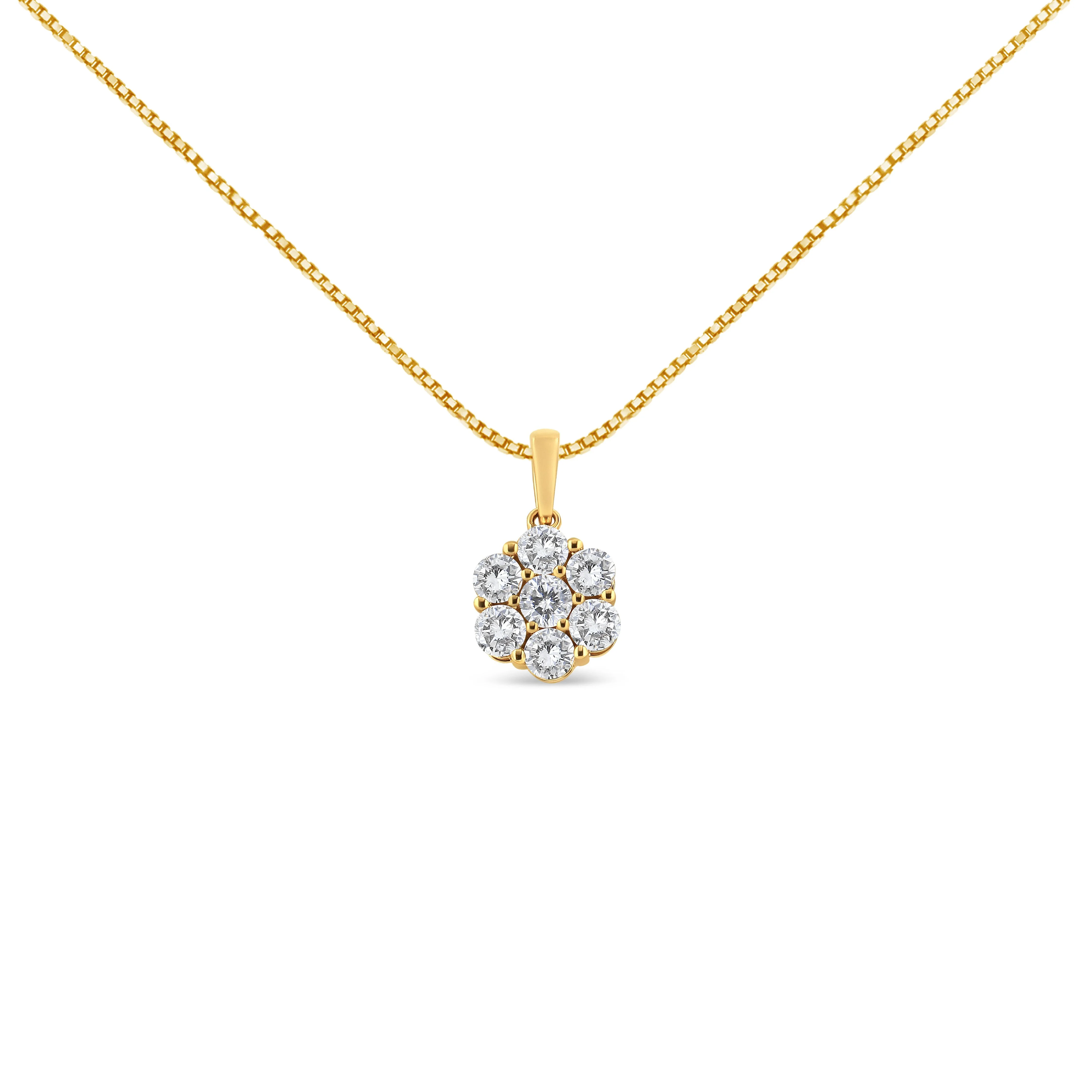 14K Yellow Gold 2.00 Cttw Brilliant Round-Cut Diamond 7 Stone Flower Cluster 18" Pendant Necklace (H-I Color, SI2-I1 Clarity) - Image 5