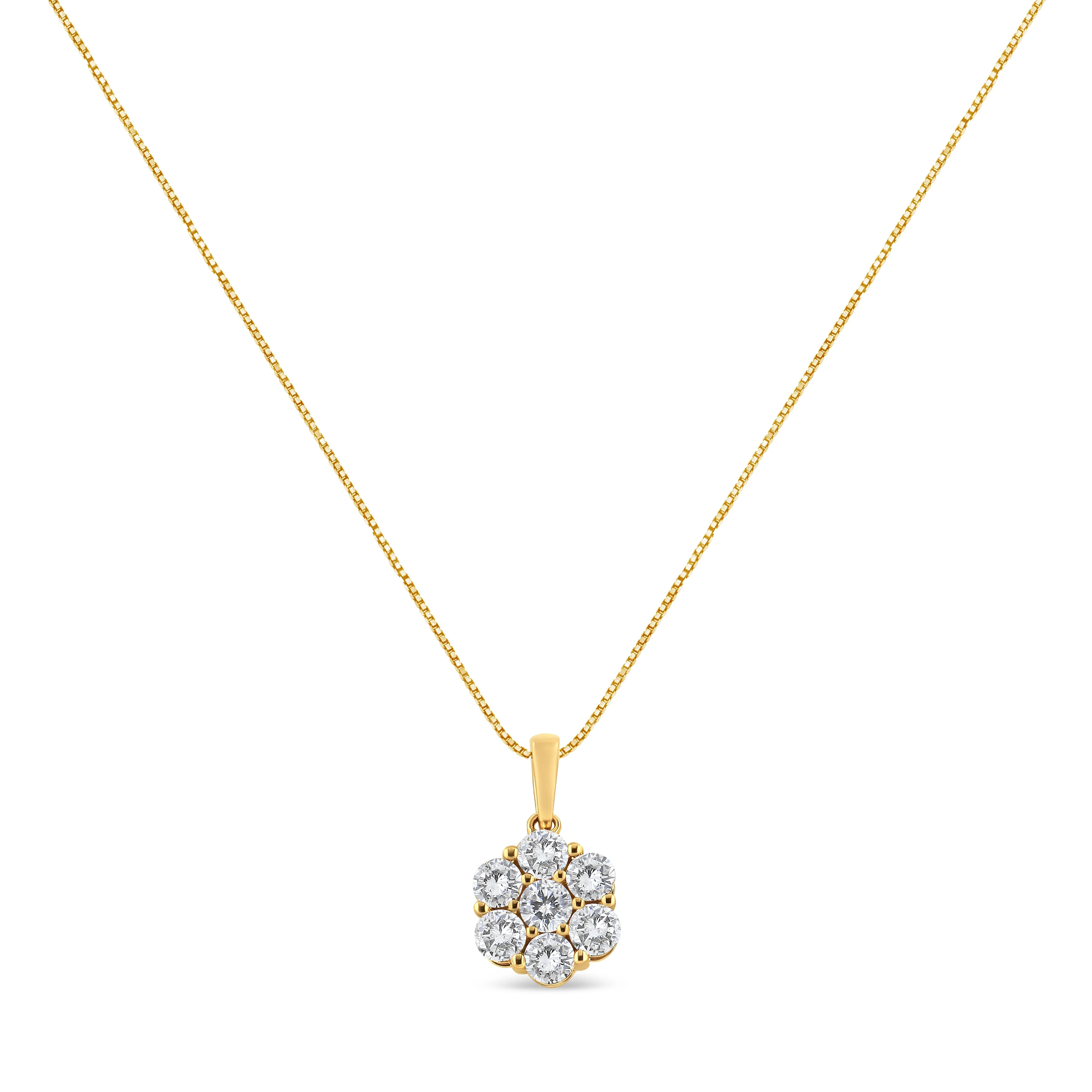 14K Yellow Gold 2.00 Cttw Brilliant Round-Cut Diamond 7 Stone Flower Cluster 18" Pendant Necklace (H-I Color, SI2-I1 Clarity) - Image 6
