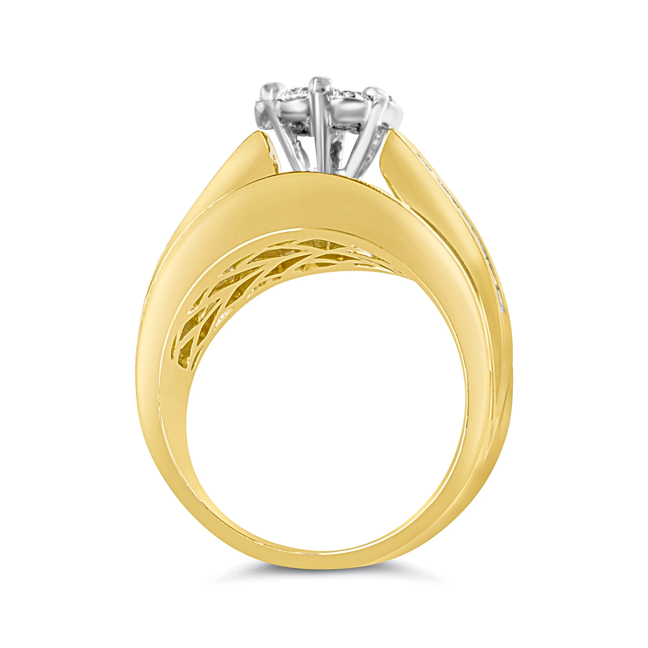 14K Yellow Gold 2-1/3 Cttw Diamond Cluster Channel Set Chevron Shaped Engagement Ring (H-I Color, SI1-SI2 Clarity) - Ring Size 7 - Image 12