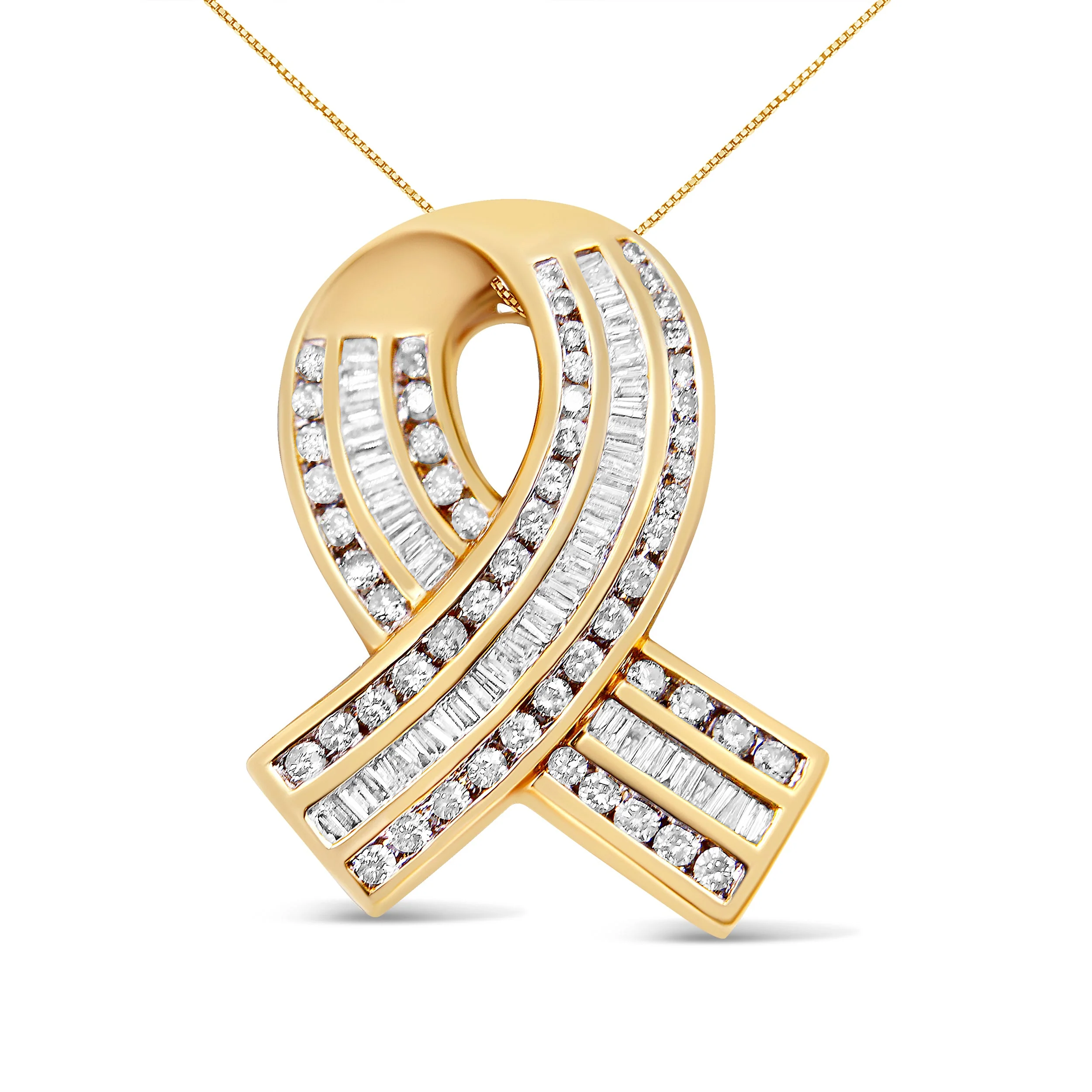 14K Yellow Gold 2 5/8 cttw Channel Set White Diamond Awareness Ribbon Pendant Necklace (G-H Color, VS1-VS2 Clarity) - NO CHAIN - Image 5