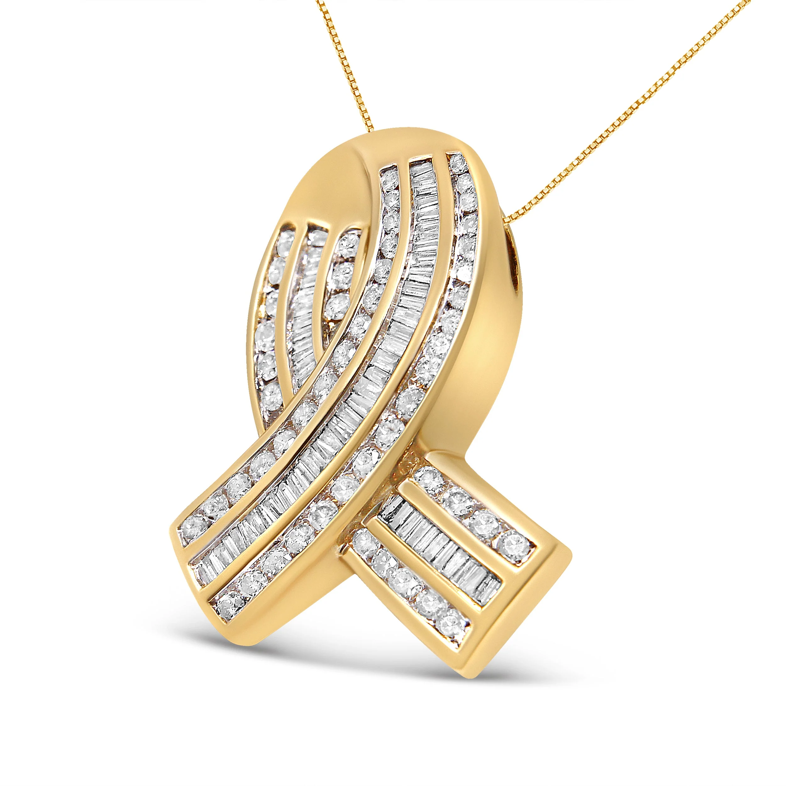 14K Yellow Gold 2 5/8 cttw Channel Set White Diamond Awareness Ribbon Pendant Necklace (G-H Color, VS1-VS2 Clarity) - NO CHAIN - Image 6