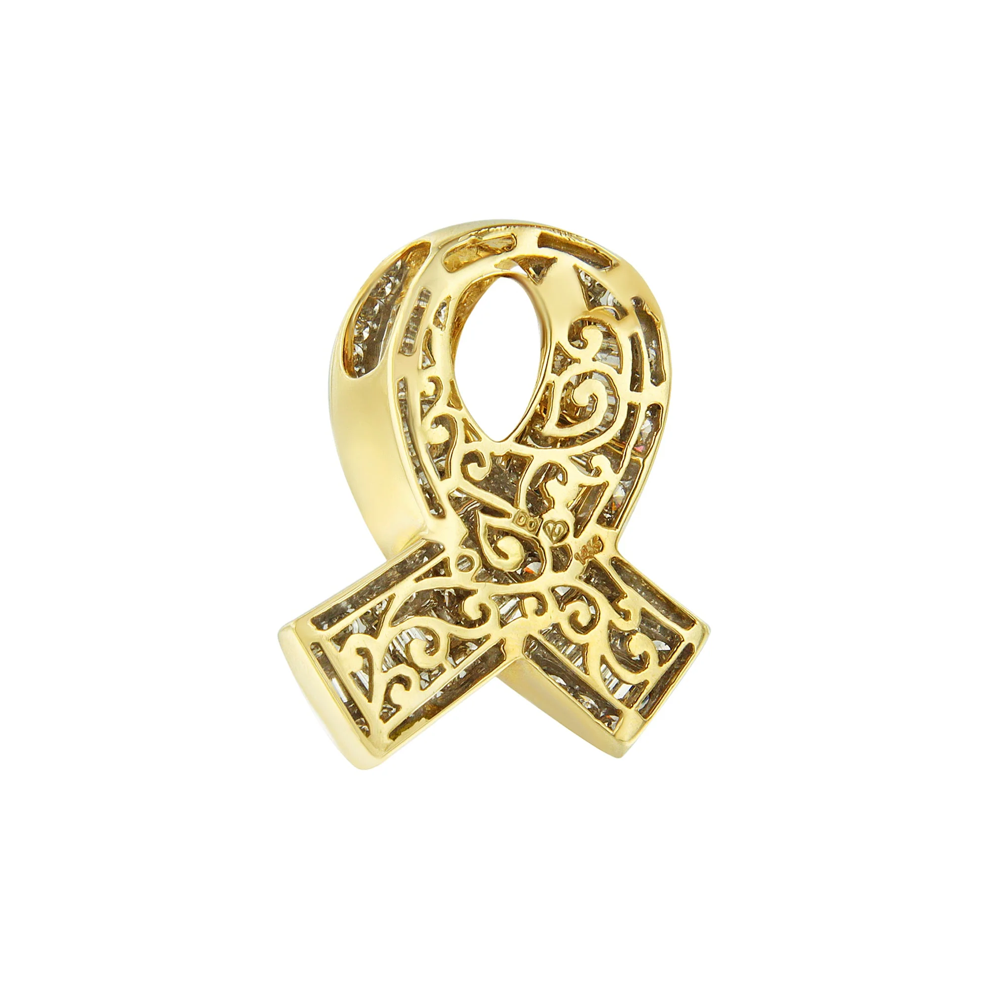 14K Yellow Gold 2 5/8 cttw Channel Set White Diamond Awareness Ribbon Pendant Necklace (G-H Color, VS1-VS2 Clarity) - NO CHAIN - Image 8
