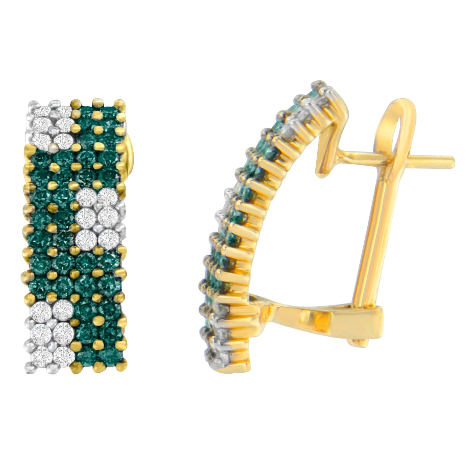 14K Yellow Gold 2 cttw White and Treated Blue Diamond Earrings (H-I, SI1-SI2) - Image 3