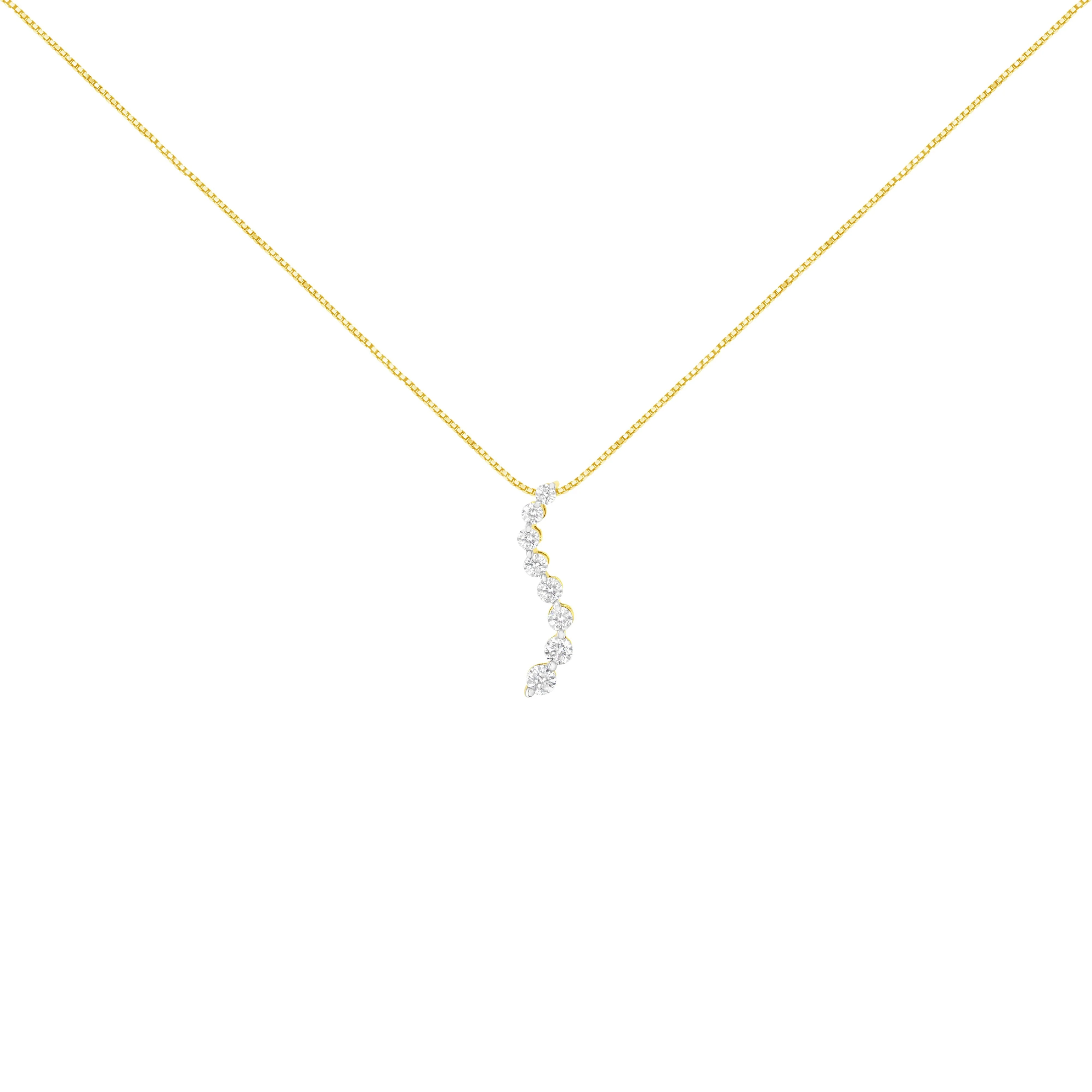 14k Yellow Gold 3.0 cttw Baguette and Brilliant Round-Cut Diamond Journey 18" Pendant Necklace (I-J Color, I2-I3 Clarity) - Image 2