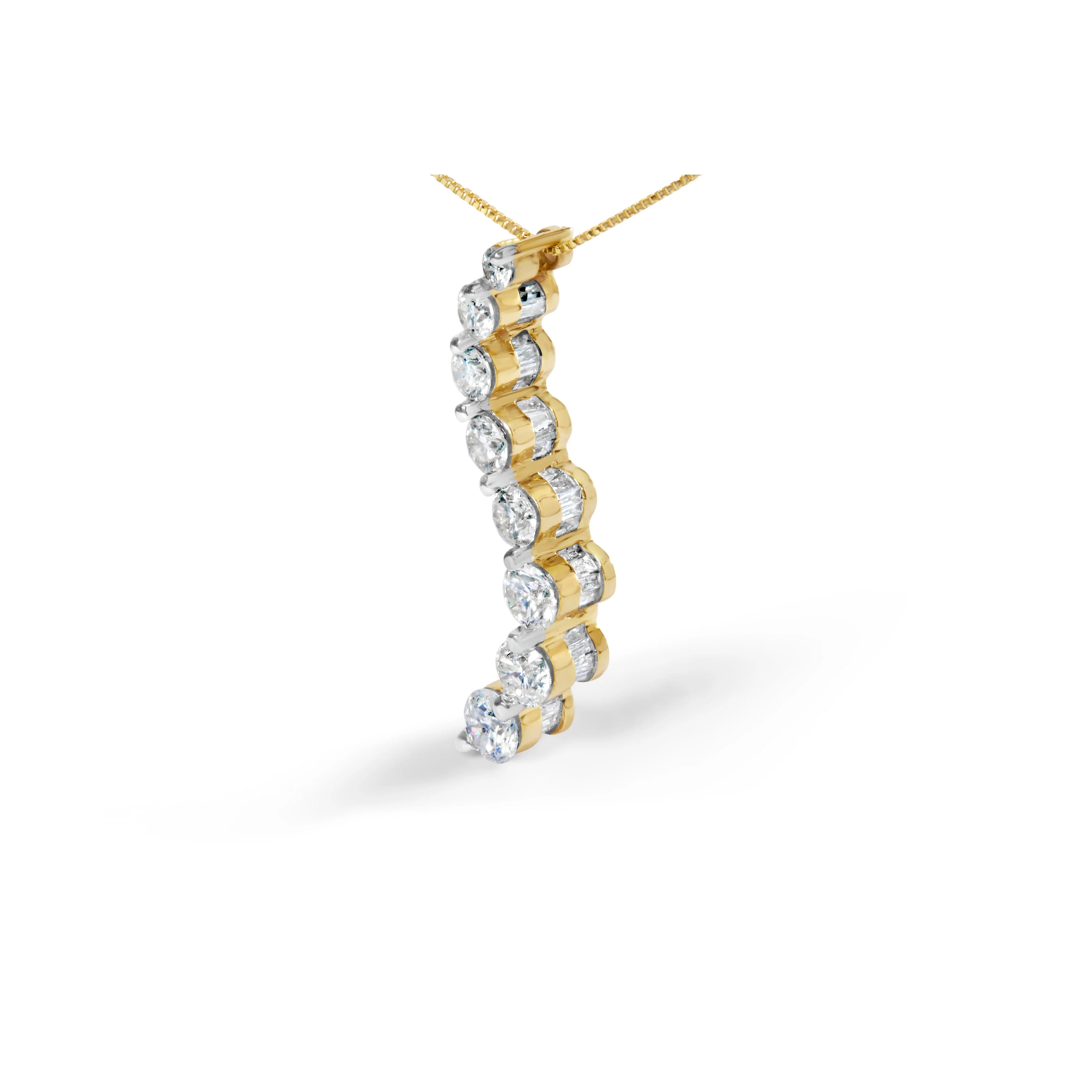 14k Yellow Gold 3.0 cttw Baguette and Brilliant Round-Cut Diamond Journey 18" Pendant Necklace (I-J Color, I2-I3 Clarity) - Image 4