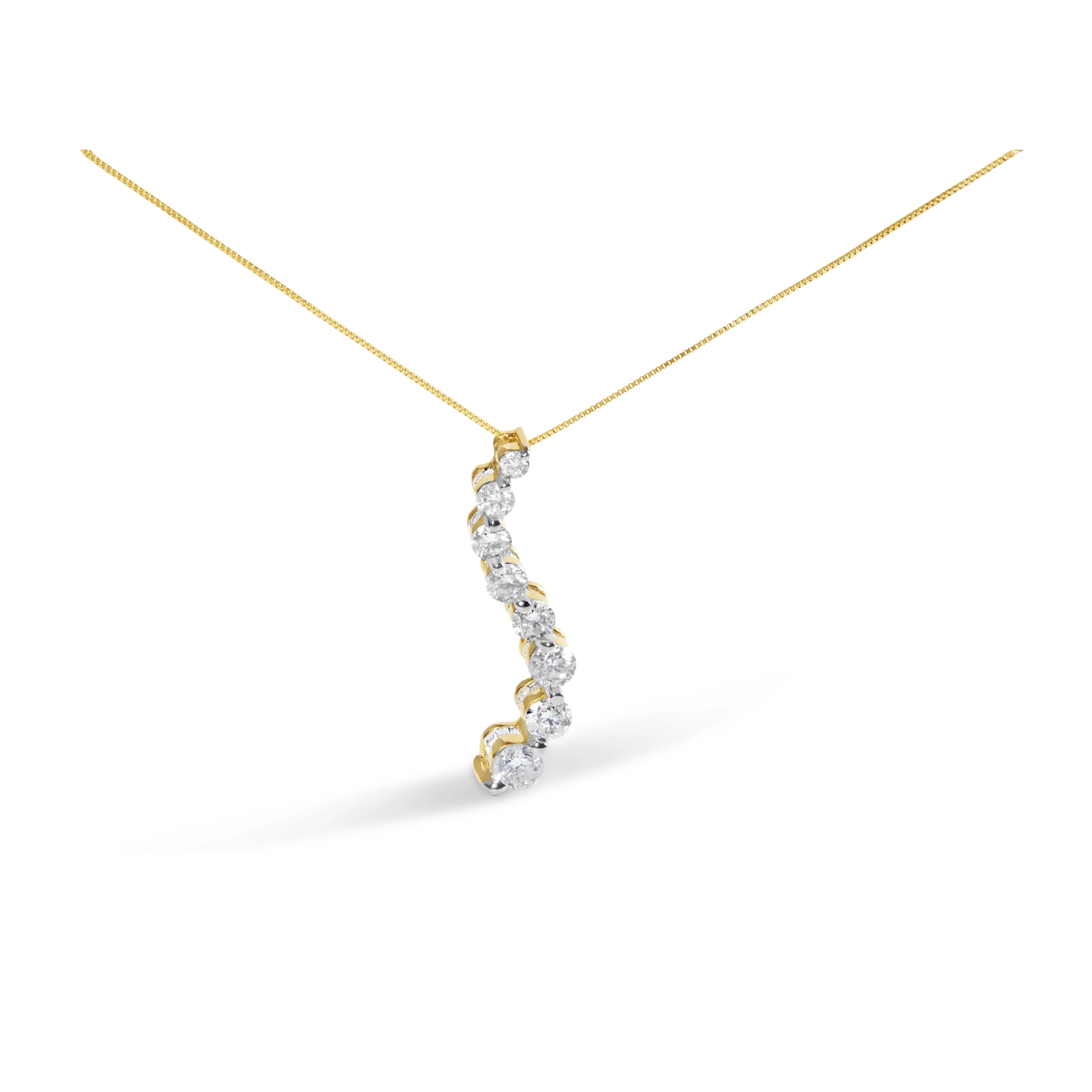 14k Yellow Gold 3.0 cttw Baguette and Brilliant Round-Cut Diamond Journey 18" Pendant Necklace (I-J Color, I2-I3 Clarity) - Image 5