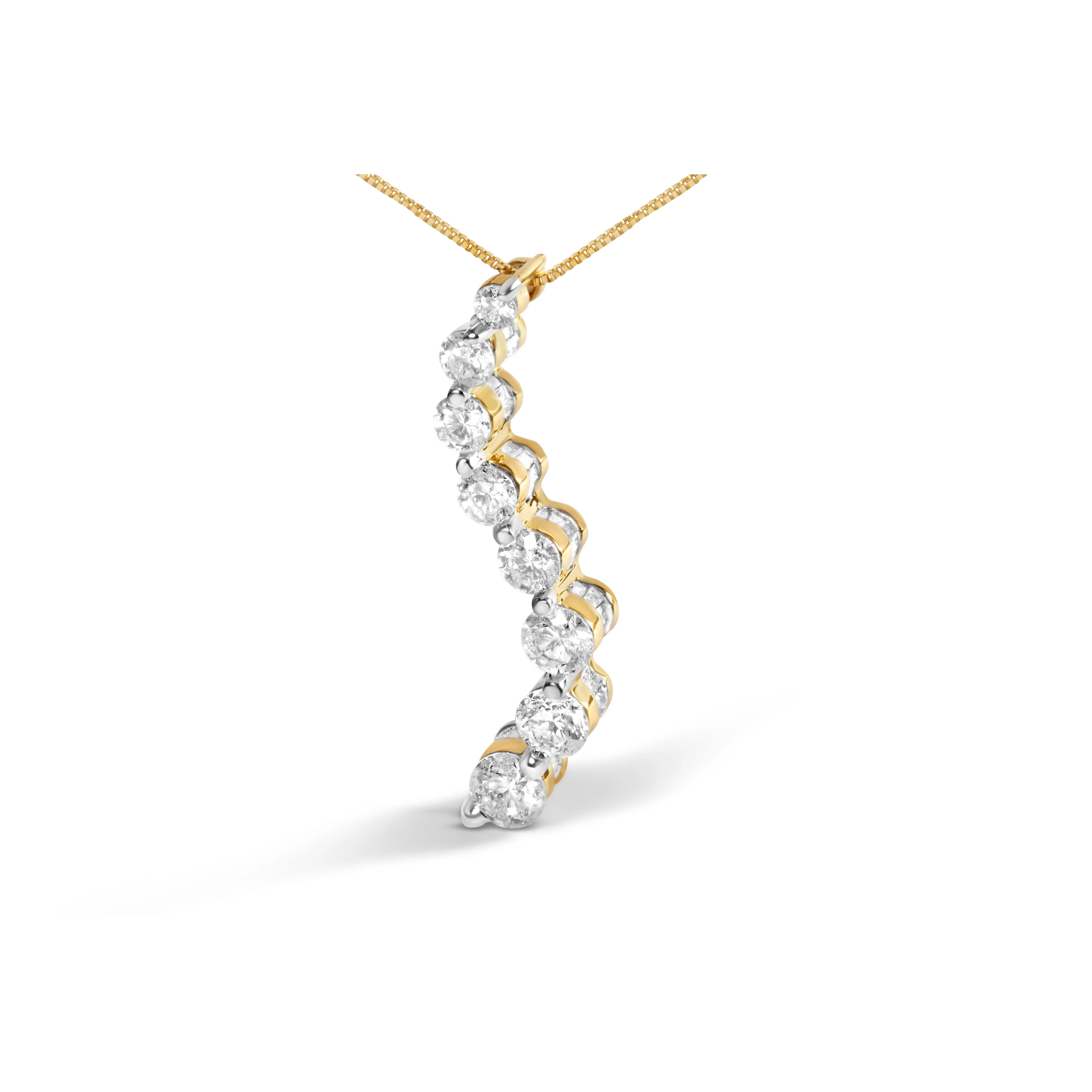 14k Yellow Gold 3.0 cttw Baguette and Brilliant Round-Cut Diamond Journey 18" Pendant Necklace (I-J Color, I2-I3 Clarity) - Image 6