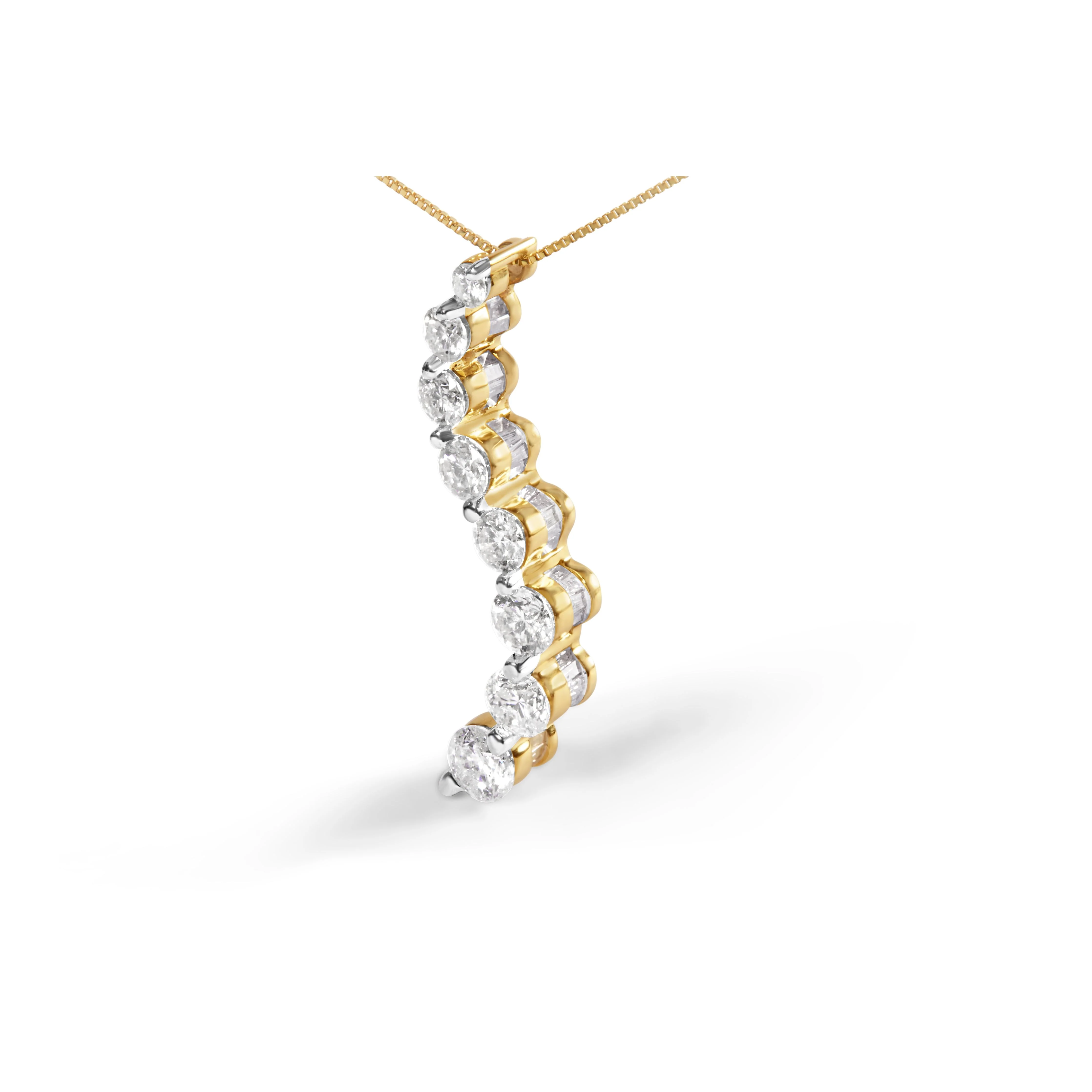 14k Yellow Gold 3.0 cttw Baguette and Brilliant Round-Cut Diamond Journey 18" Pendant Necklace (I-J Color, I2-I3 Clarity) - Image 7